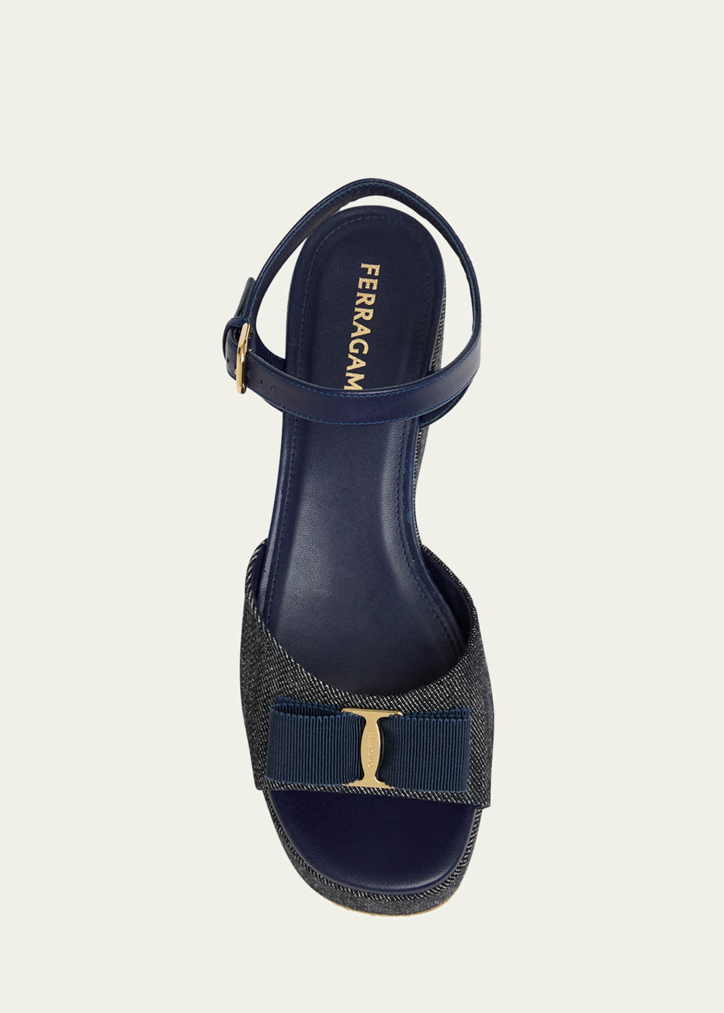 Ferragamo Selna Denim Bow Platform Sandals Image 4 of 4