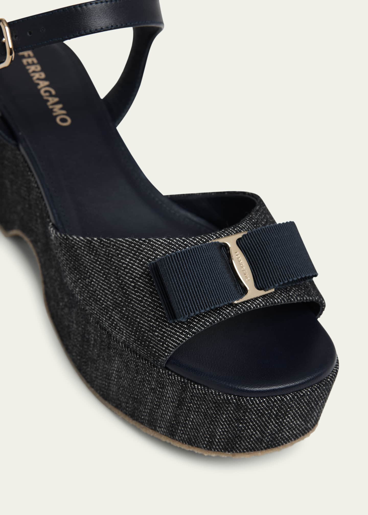 Ferragamo Selna Denim Bow Platform Sandals Image 3 of 4