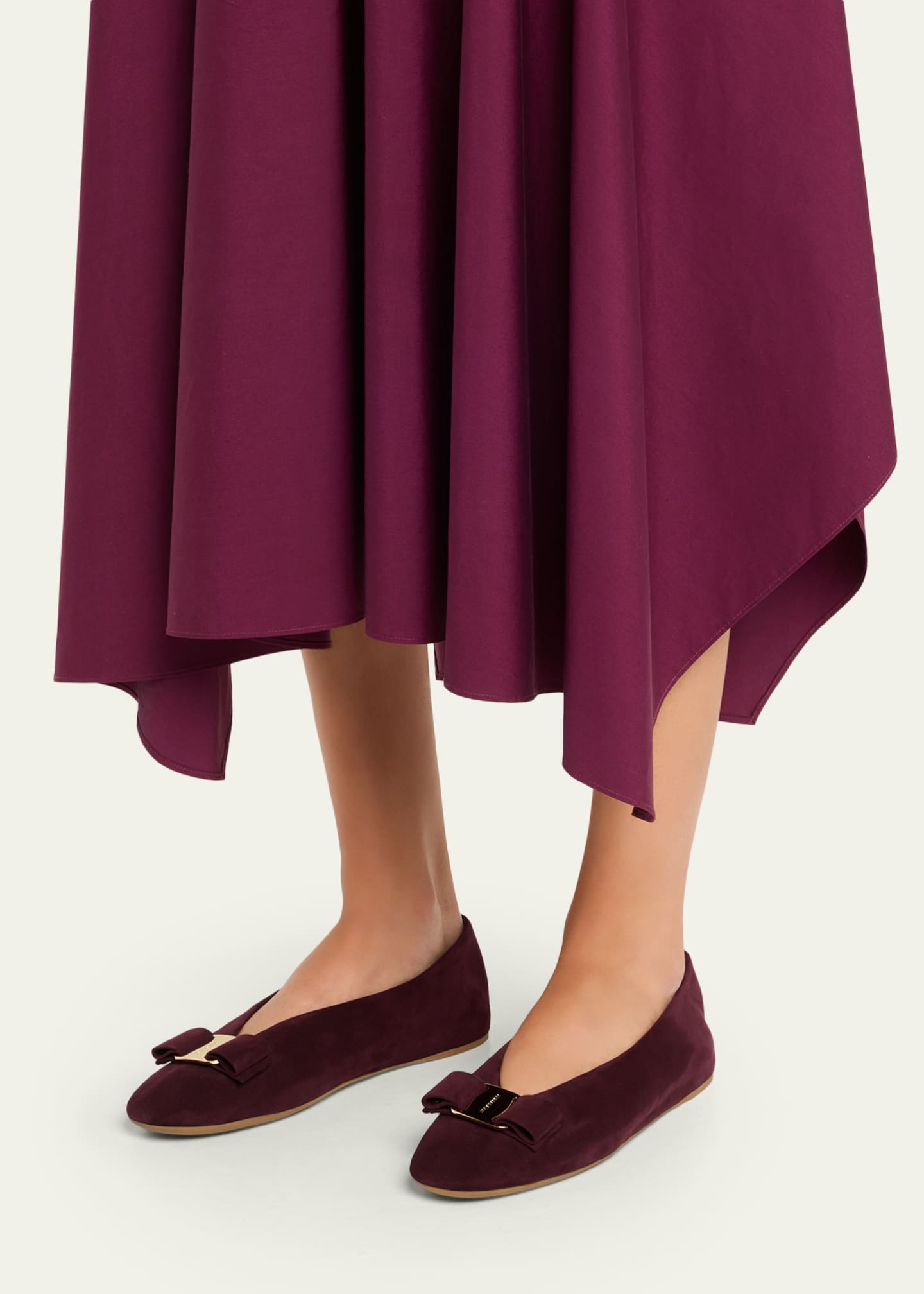 Ferragamo Vanna Suede Bow Ballerina Flats Image 2 of 6