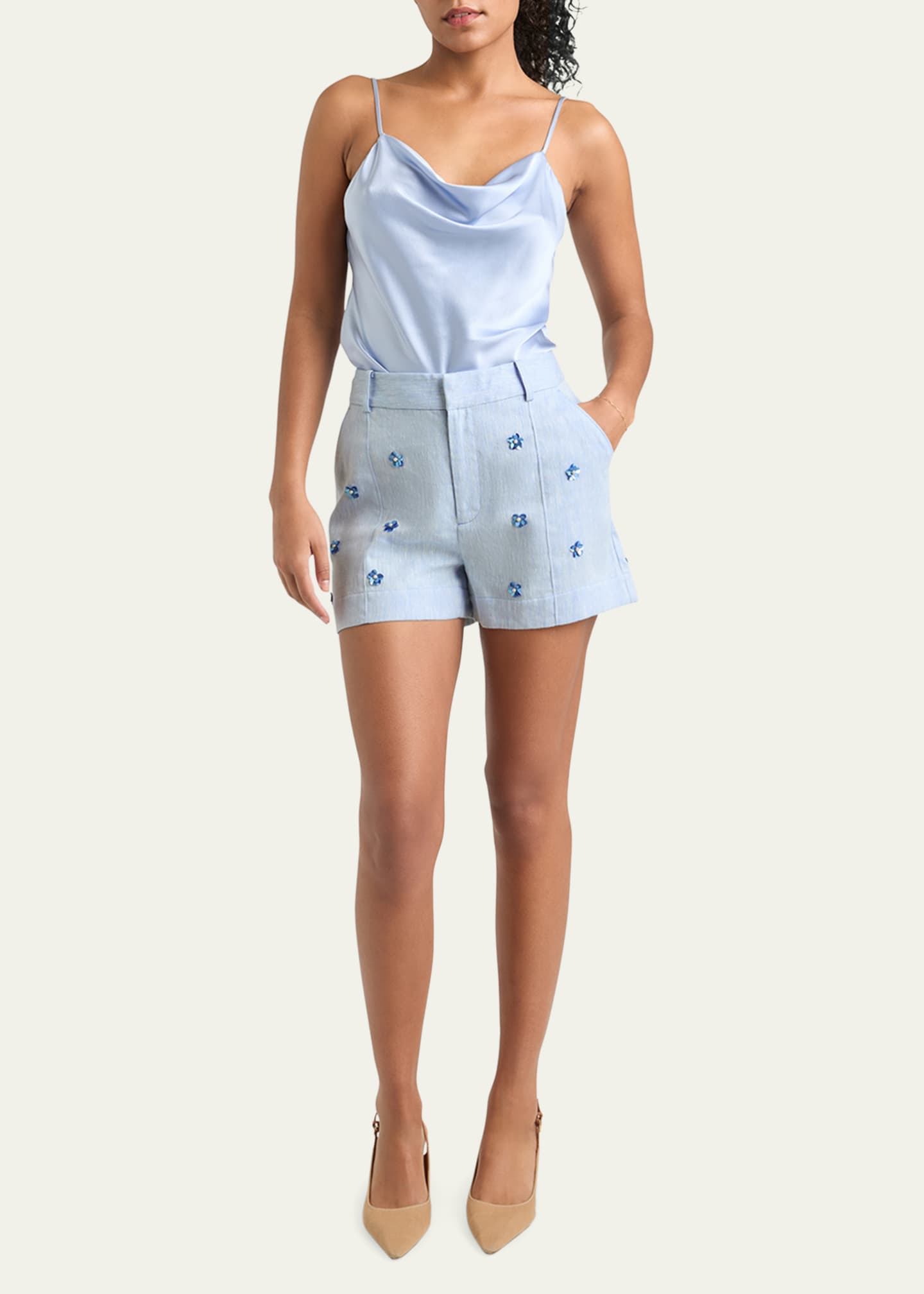 Cinq a Sept Tora Embellished Linen Suiting Shorts Image 2 of 4