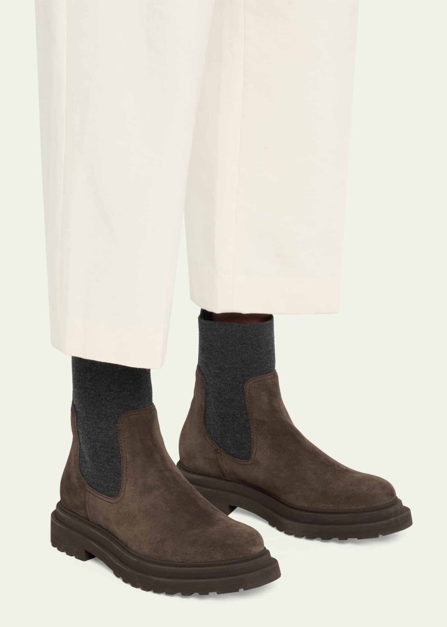 Brunello Cucinelli Suede Wool Lug-Sole Chelsea Boots Image 2 of 6
