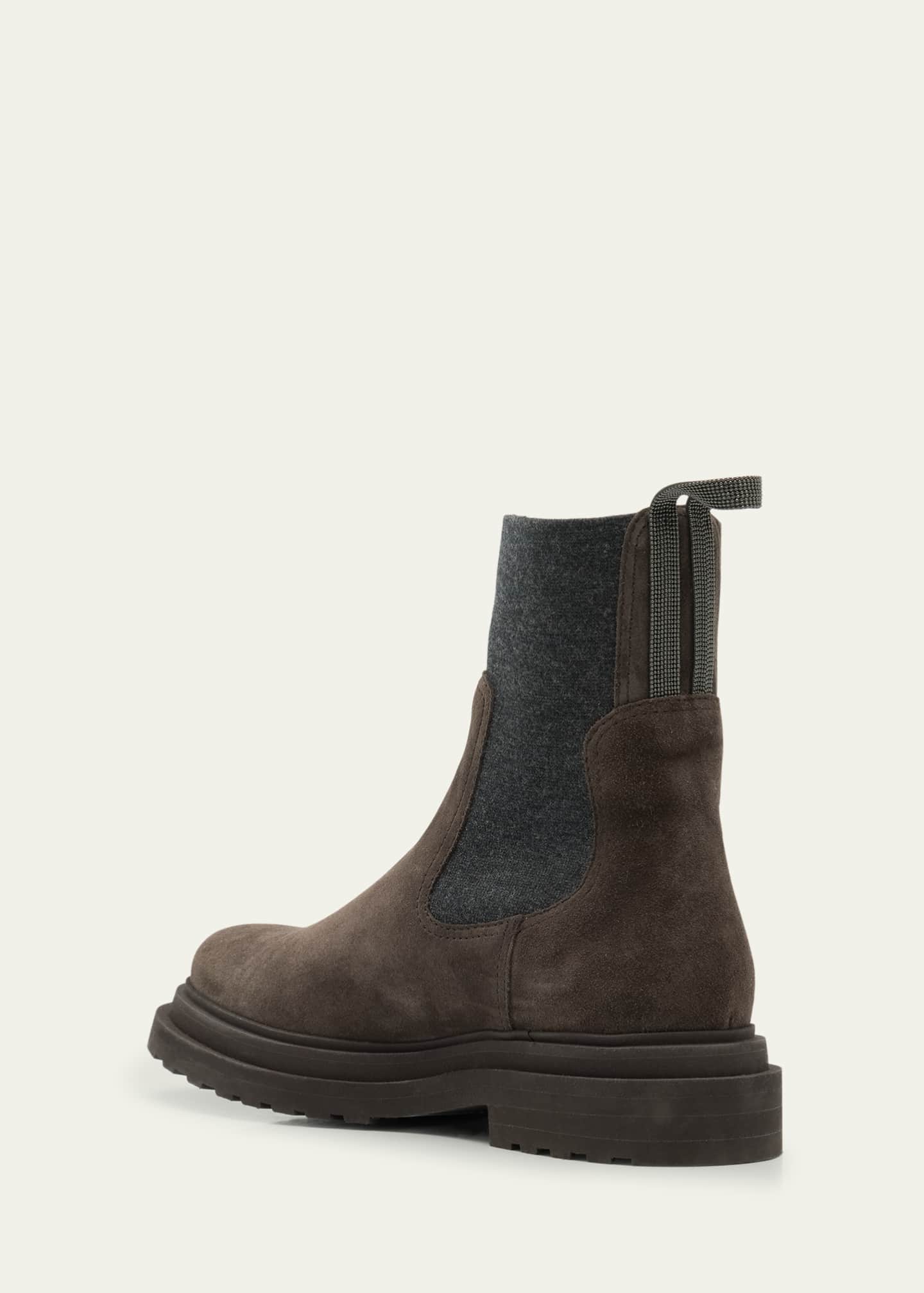 Brunello Cucinelli Suede Wool Lug-Sole Chelsea Boots Image 4 of 6