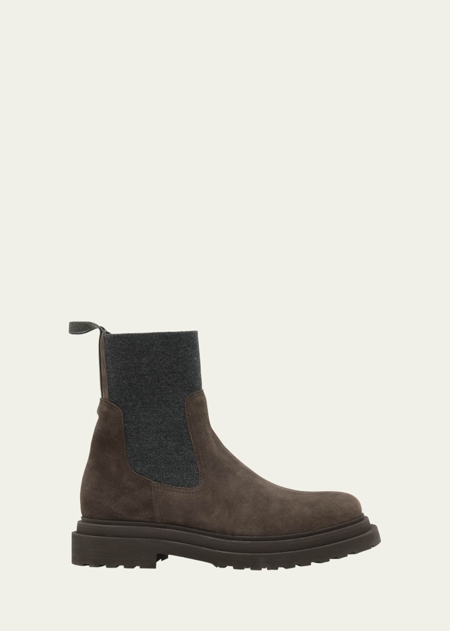 Brunello Cucinelli Suede Wool Lug-Sole Chelsea Boots Image 1 of 6
