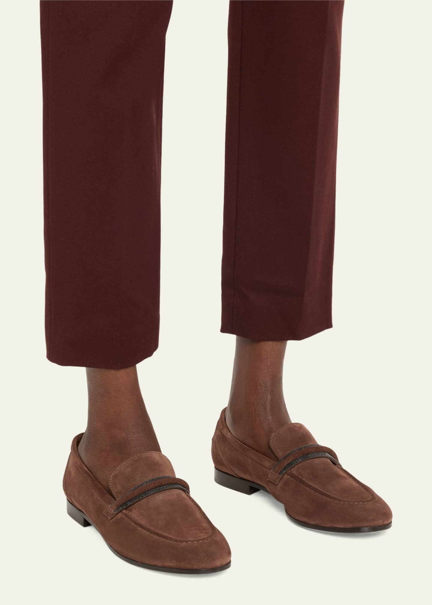 Brunello Cucinelli Suede Monili Strap Slip-On Loafers Image 2 of 6