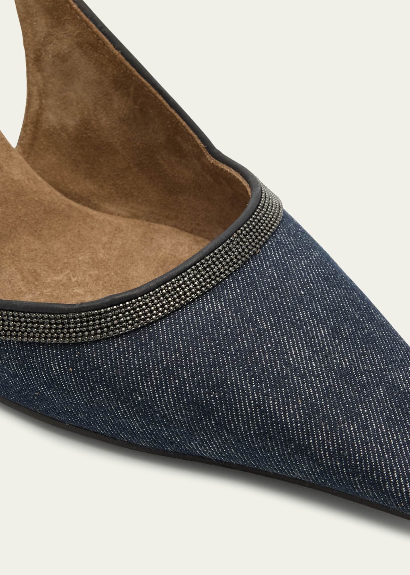 【ブルネロクチネリ】 SLINGBACK PUMPS パンプス BRUNELLO CUCINELLI Bead-embellished leather slingback pumps