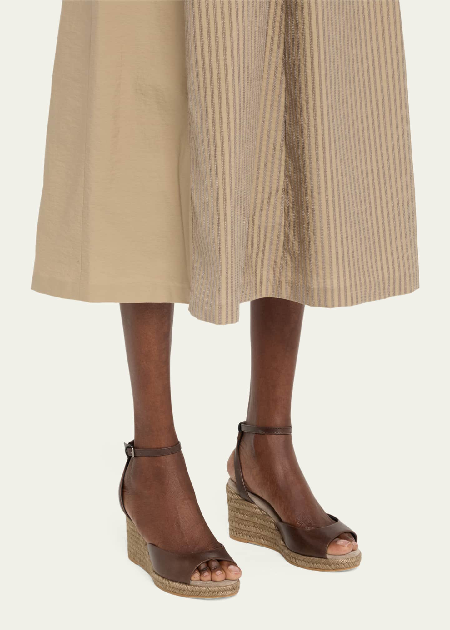 Brunello Cucinelli Leather Monili Buckle Wedge Espadrilles Image 2 of 6