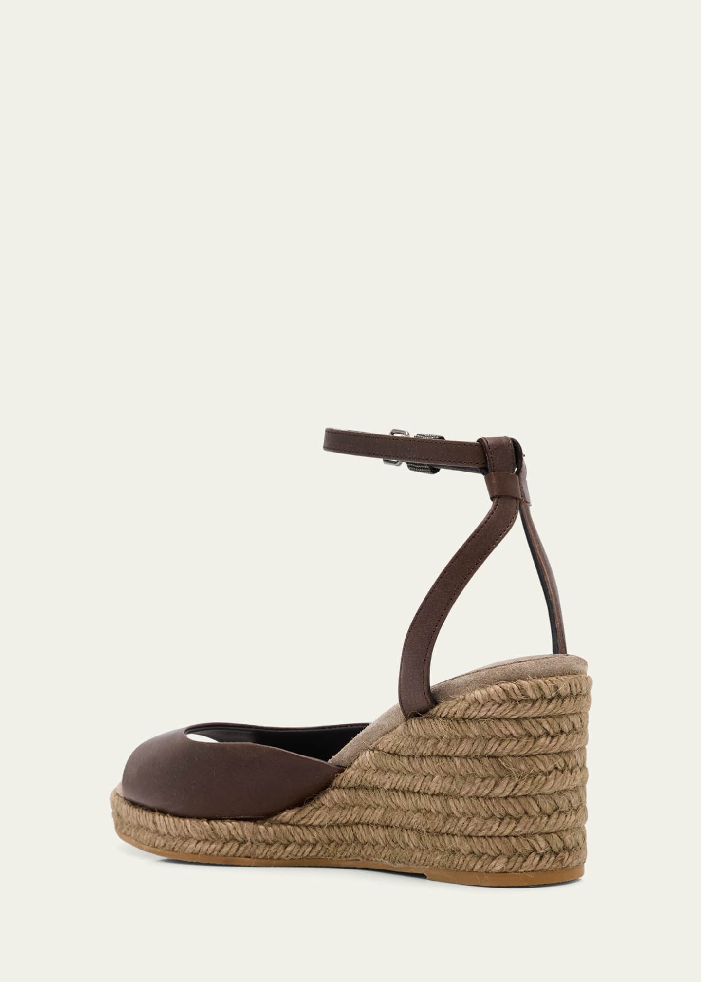 Brunello Cucinelli Leather Monili Buckle Wedge Espadrilles Image 4 of 6
