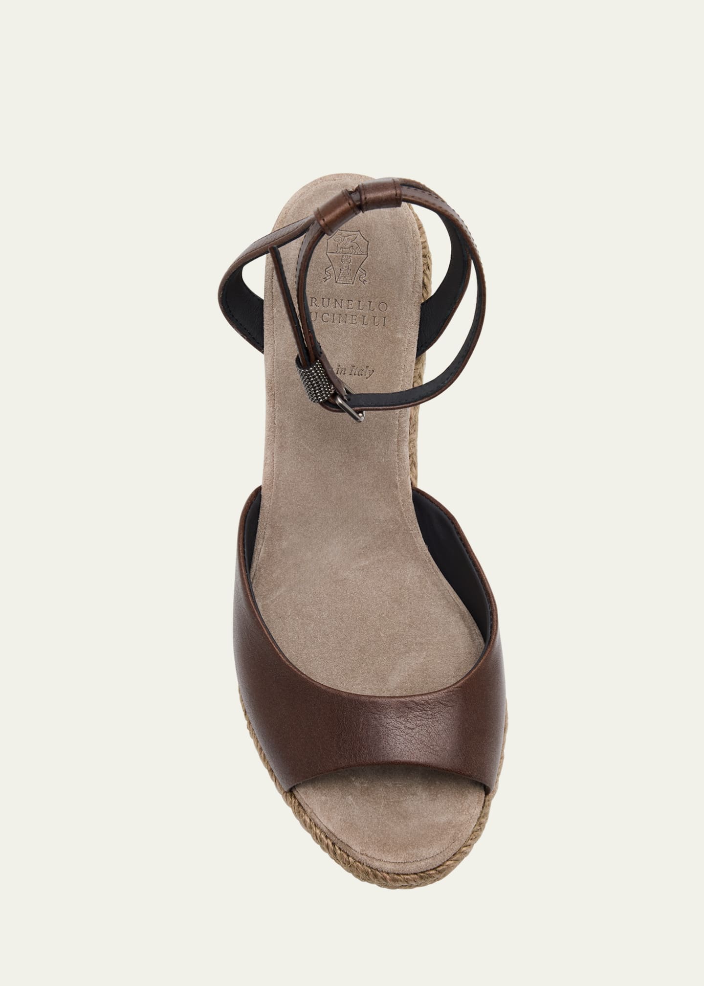 Brunello Cucinelli Leather Monili Buckle Wedge Espadrilles Image 6 of 6