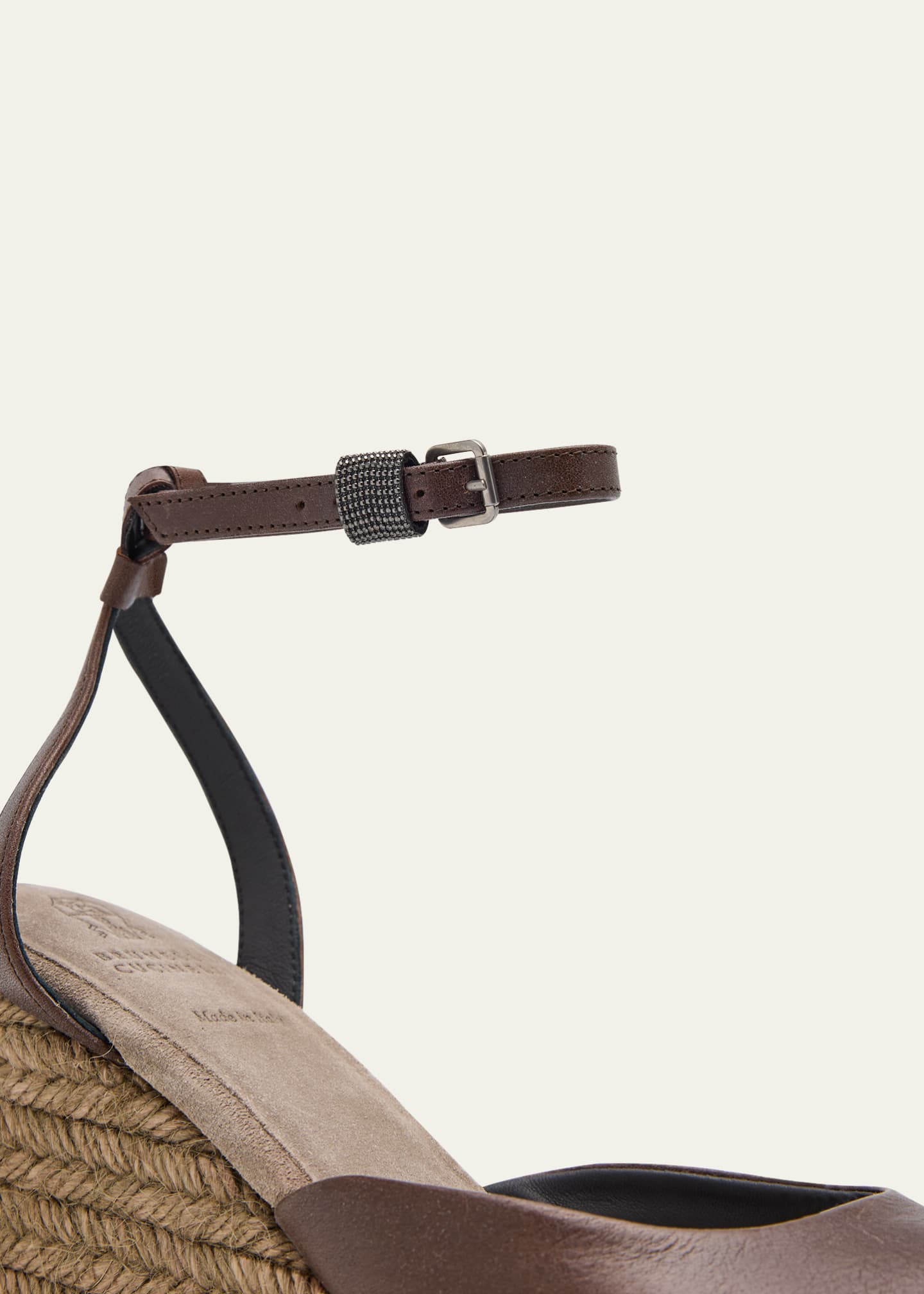 Brunello Cucinelli Leather Monili Buckle Wedge Espadrilles Image 5 of 6