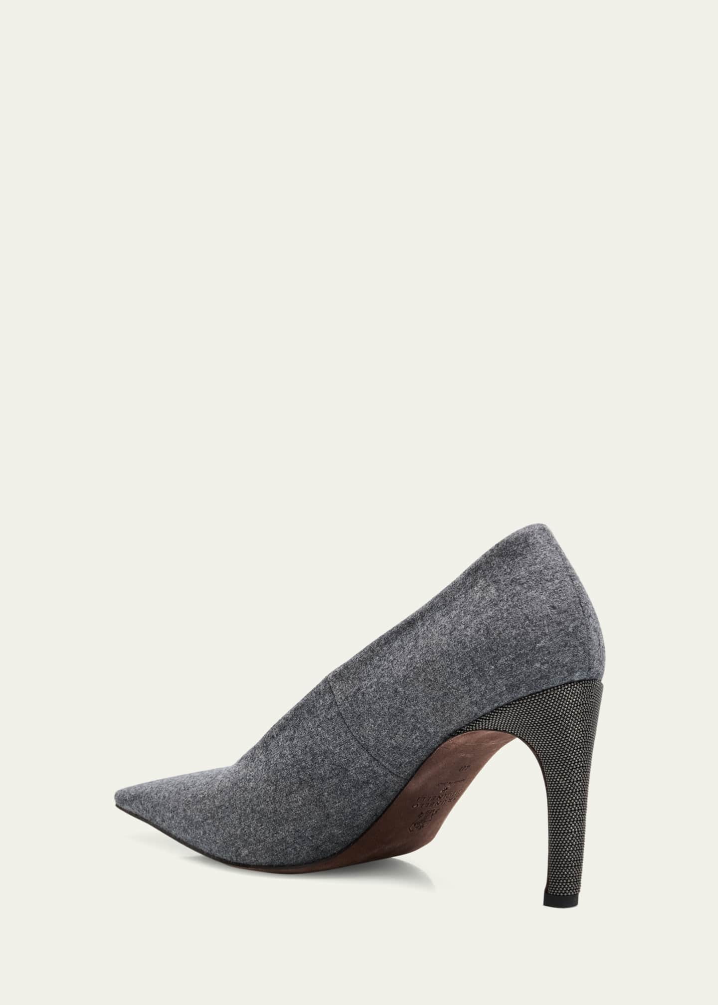 Brunello Cucinelli Flannel Wool Monili-Heel Pumps Image 4 of 6