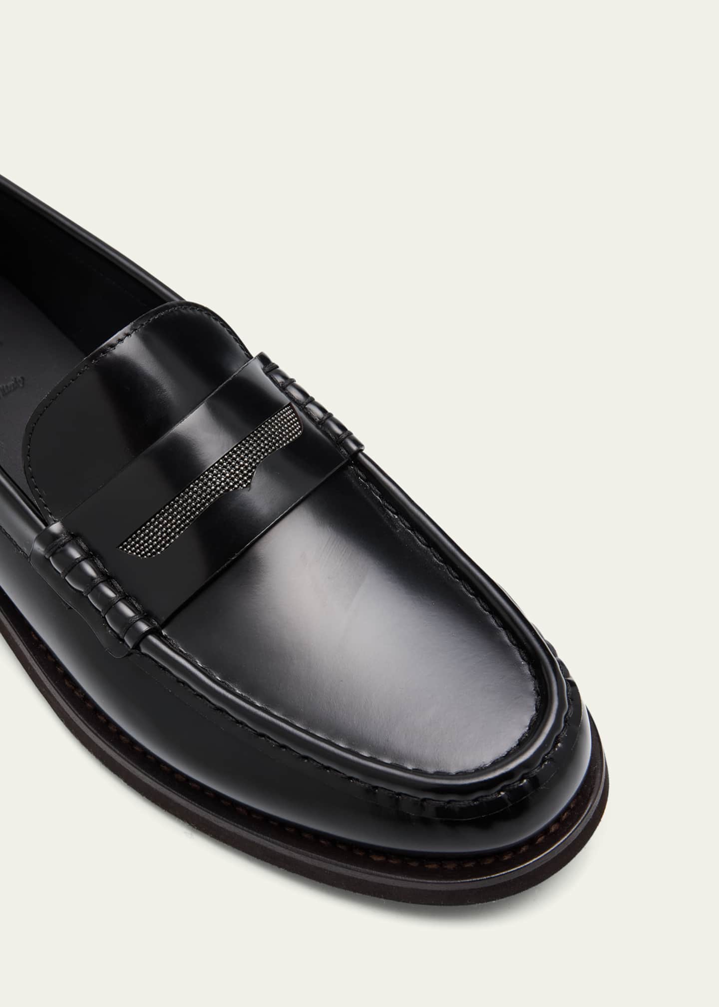 Brunello Cucinelli Leather Monili Penny Loafers Image 5 of 6