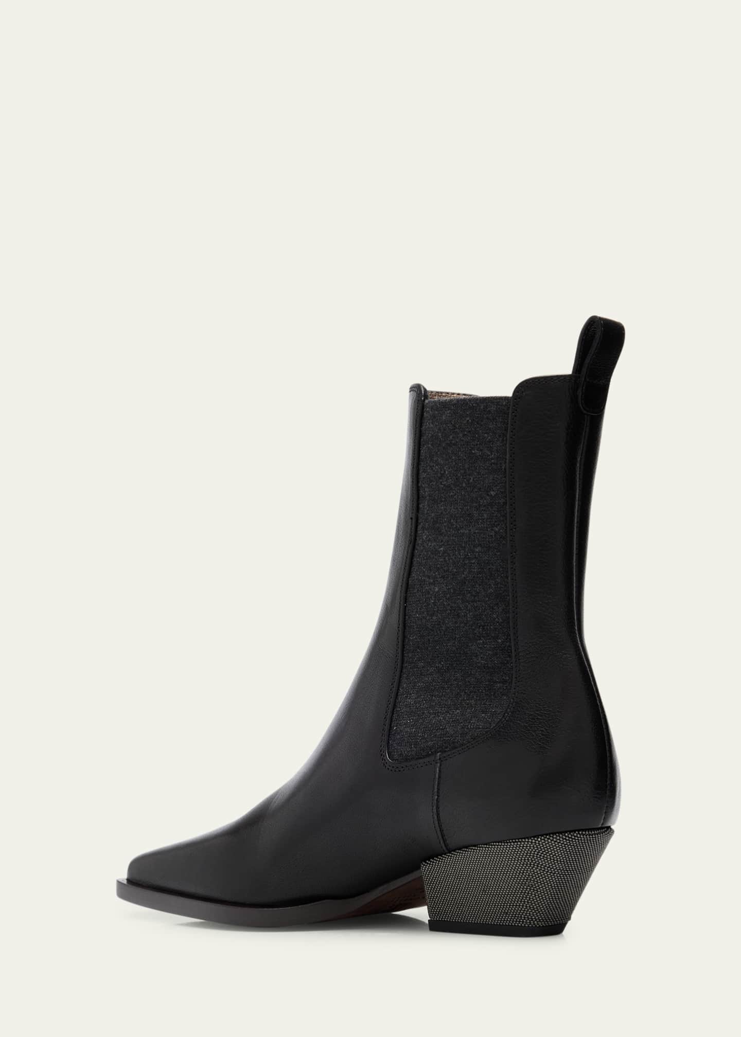 Brunello Cucinelli Leather Wool Western Chelsea Booties Image 2 of 4