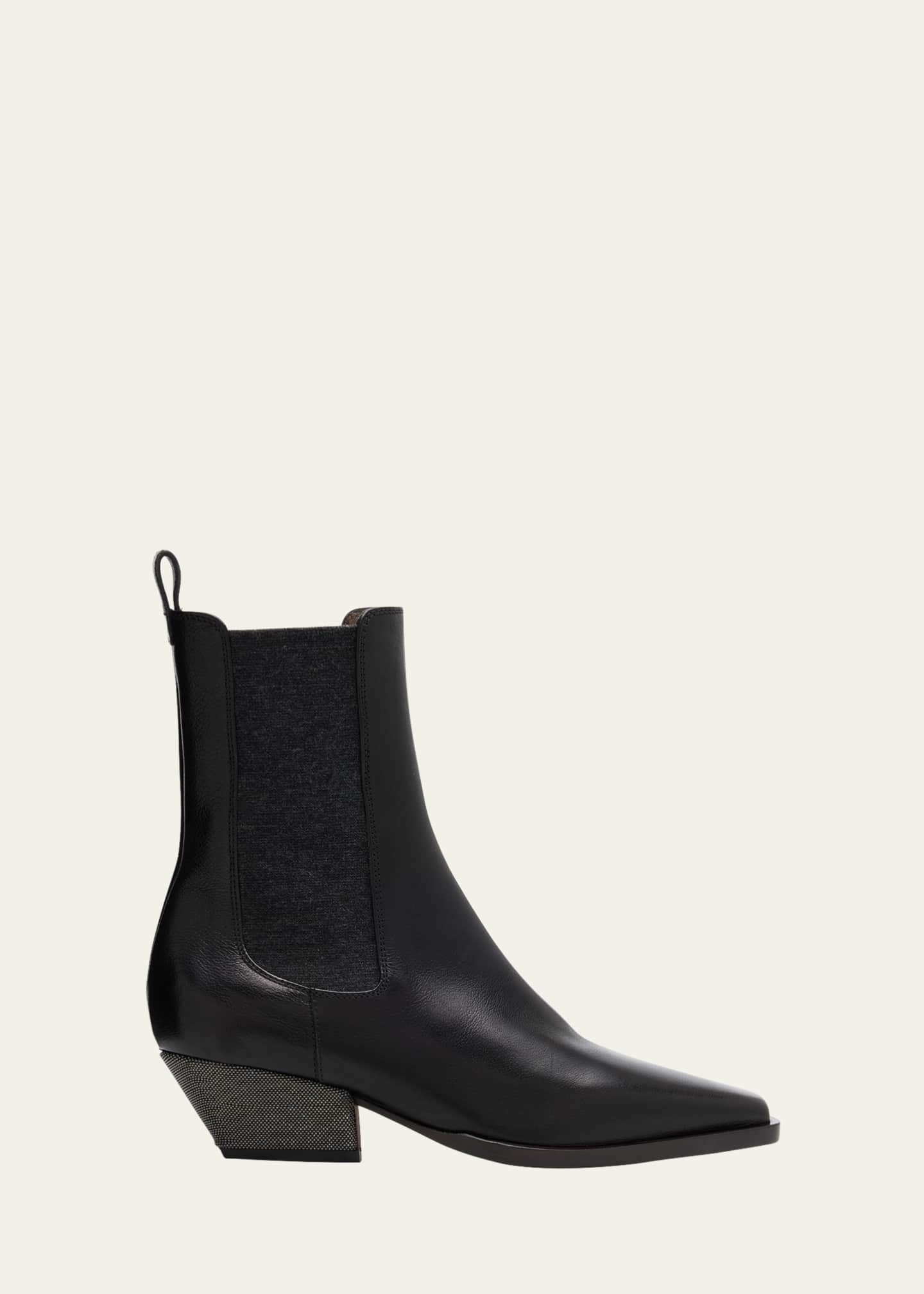 Brunello Cucinelli Leather Wool Western Chelsea Booties Image 1 of 4