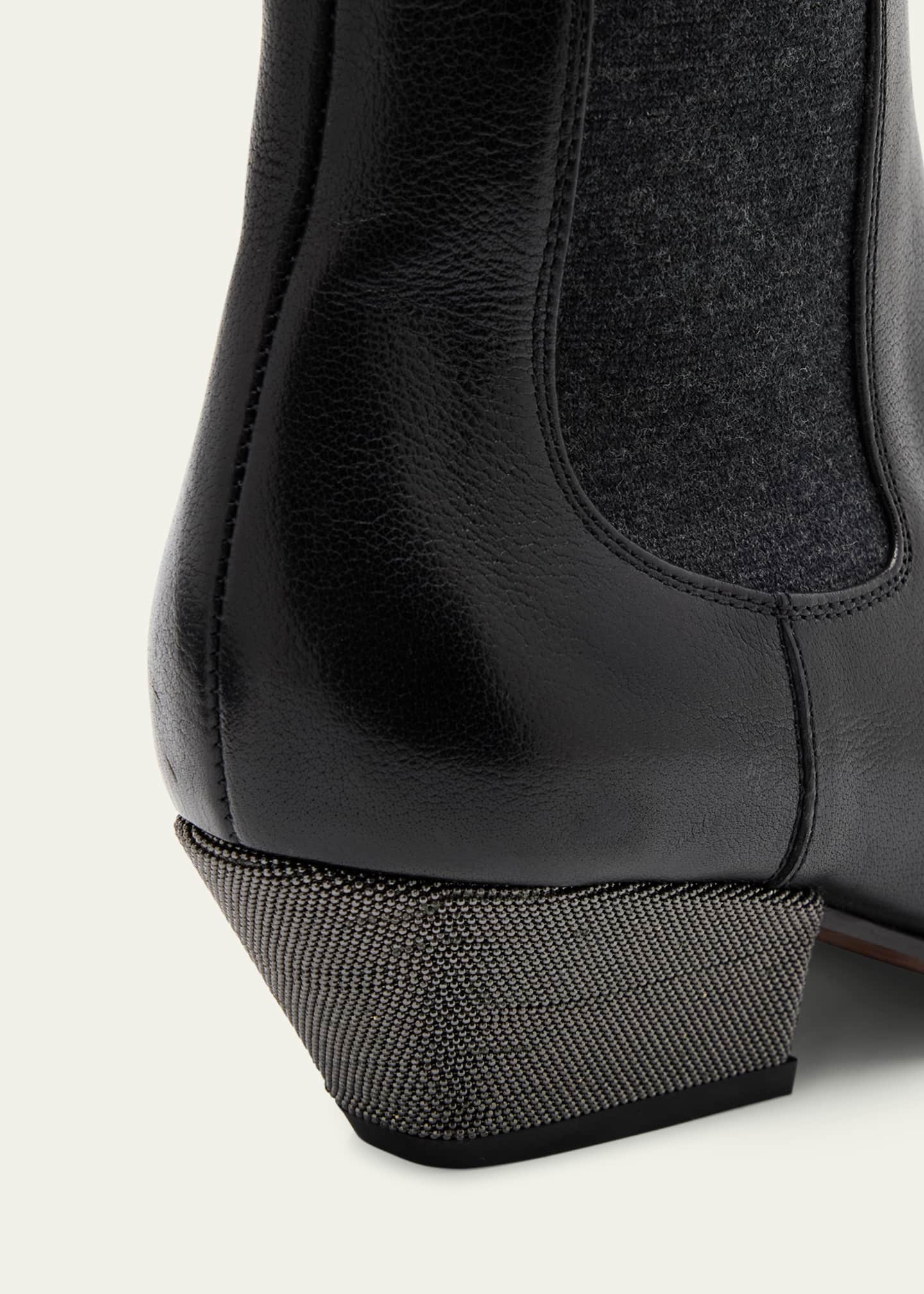 Brunello Cucinelli Leather Wool Western Chelsea Booties Image 3 of 4