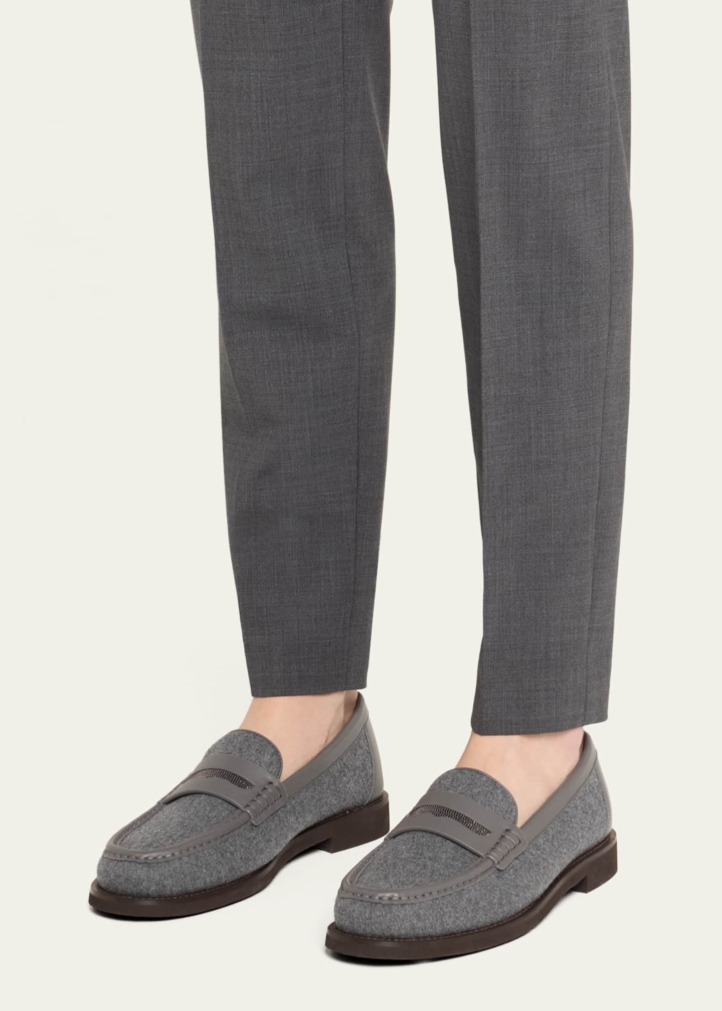 Brunello Cucinelli Wool Monili Leather Penny Loafers Image 2 of 6
