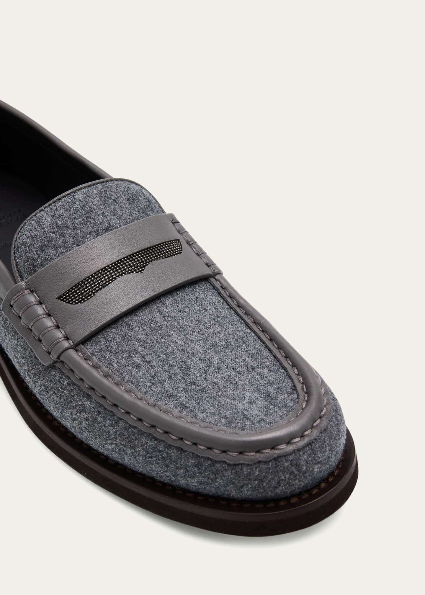 Brunello Cucinelli Wool Monili Leather Penny Loafers Image 5 of 6