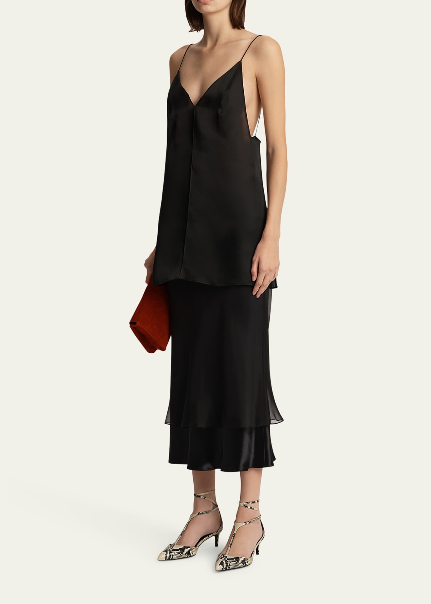 Khaite Monina Layered Satin Viscose Midi Skirt Image 2 of 5