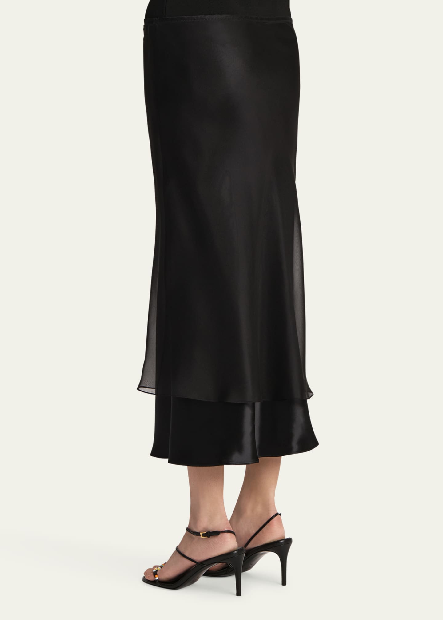 Khaite Monina Layered Satin Viscose Midi Skirt Image 3 of 5