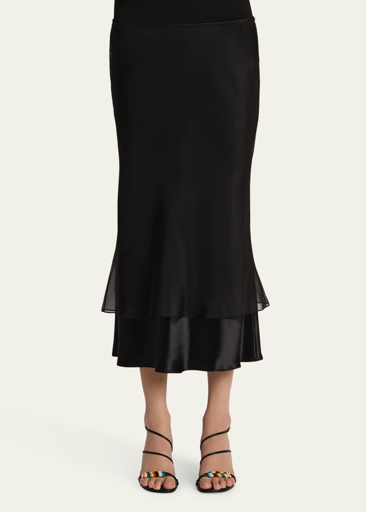 Khaite Monina Layered Satin Viscose Midi Skirt Image 4 of 5