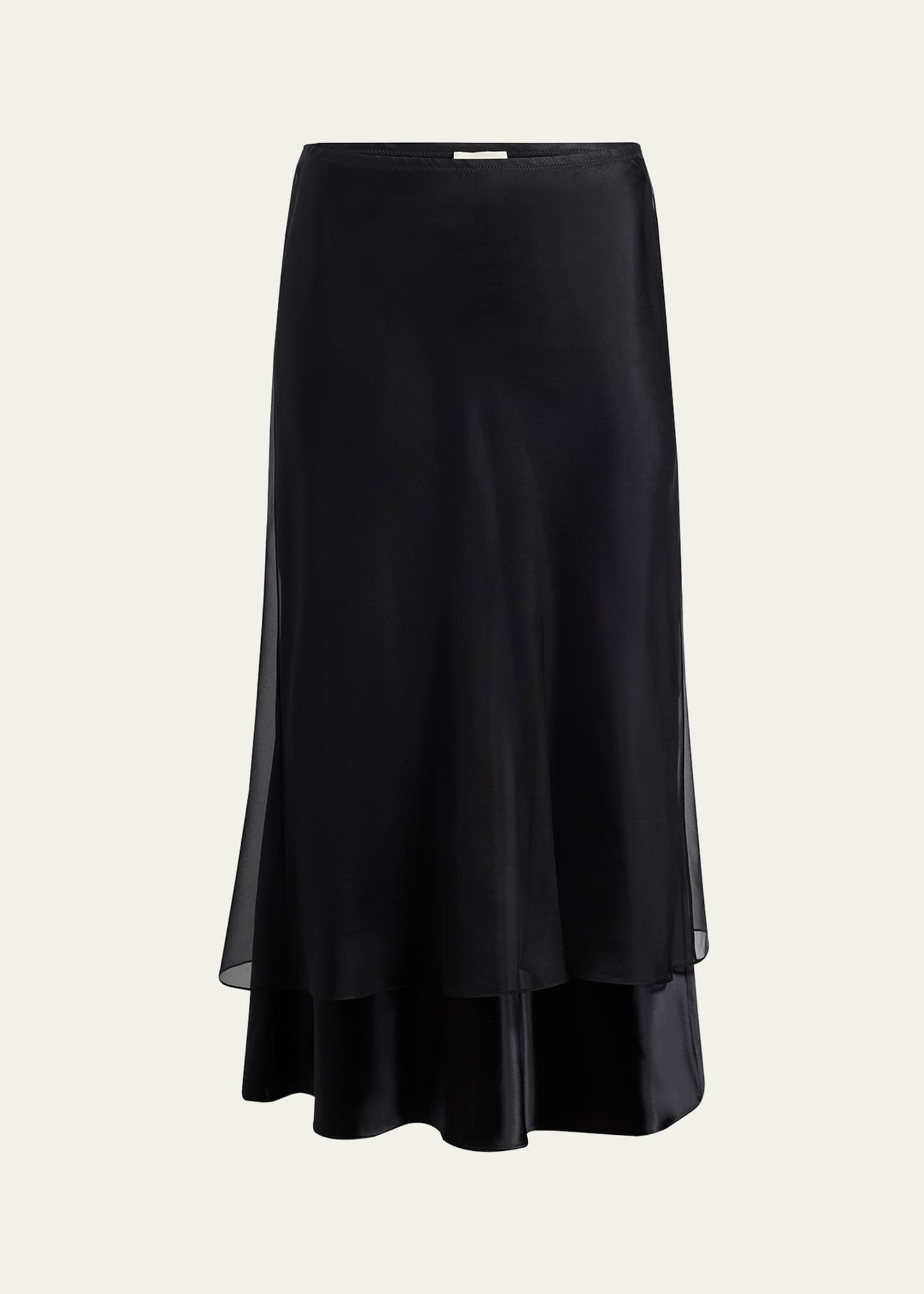 Khaite Monina Layered Satin Viscose Midi Skirt Image 1 of 5