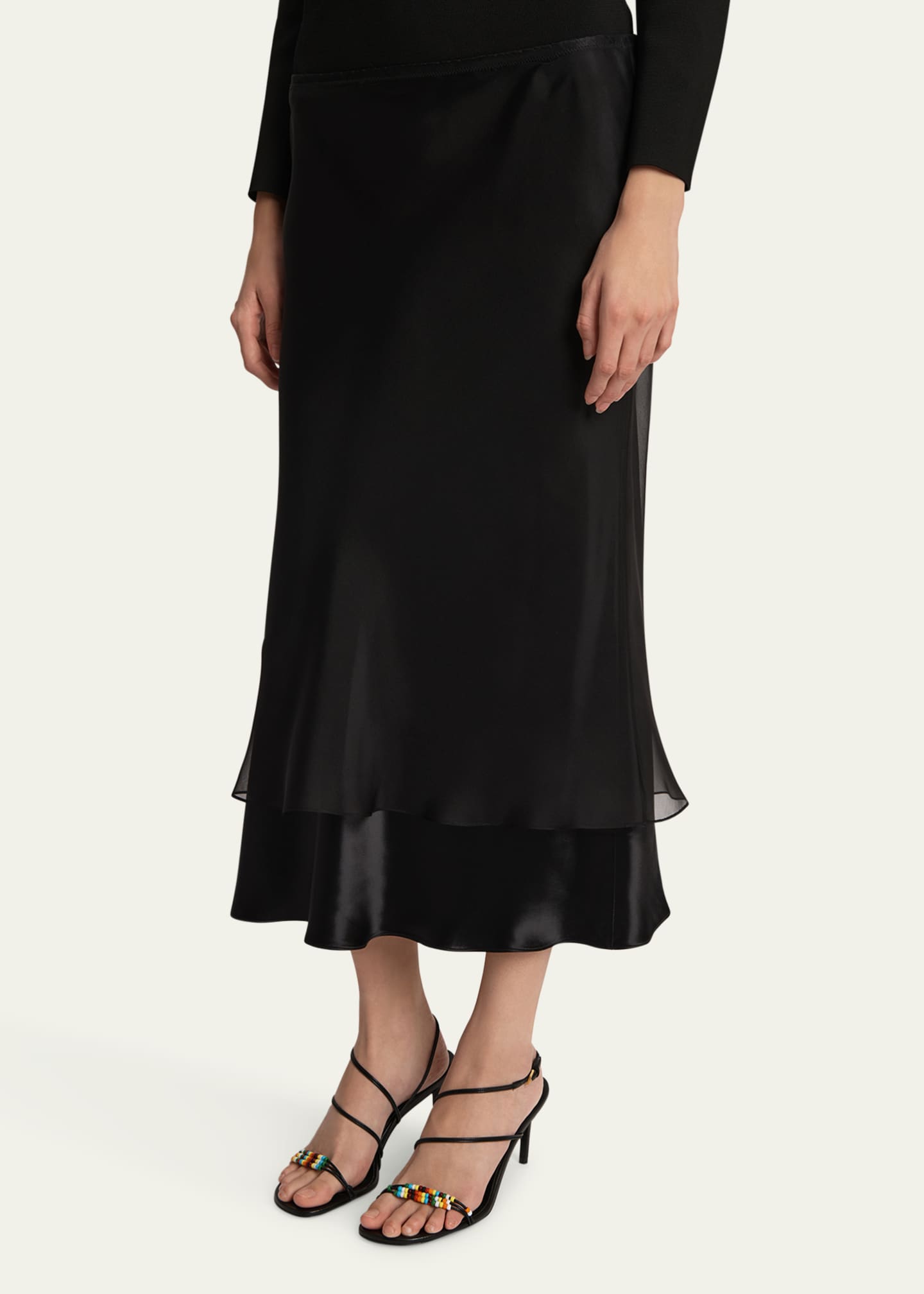Khaite Monina Layered Satin Viscose Midi Skirt Image 5 of 5