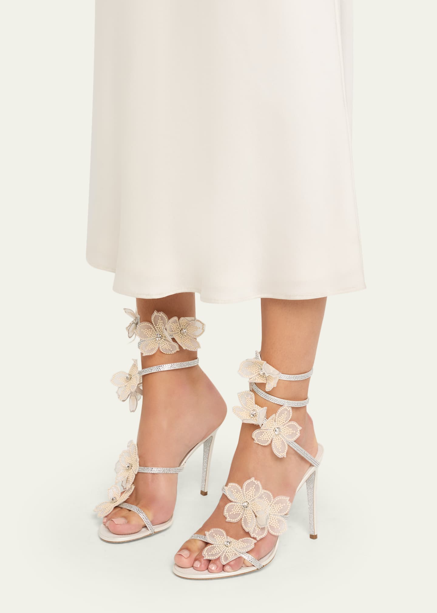 RENE CAOVILLA FLOWER SANDALS サンダル Rene Caovilla Floraine Crystal Flower Satin Snake Wrap