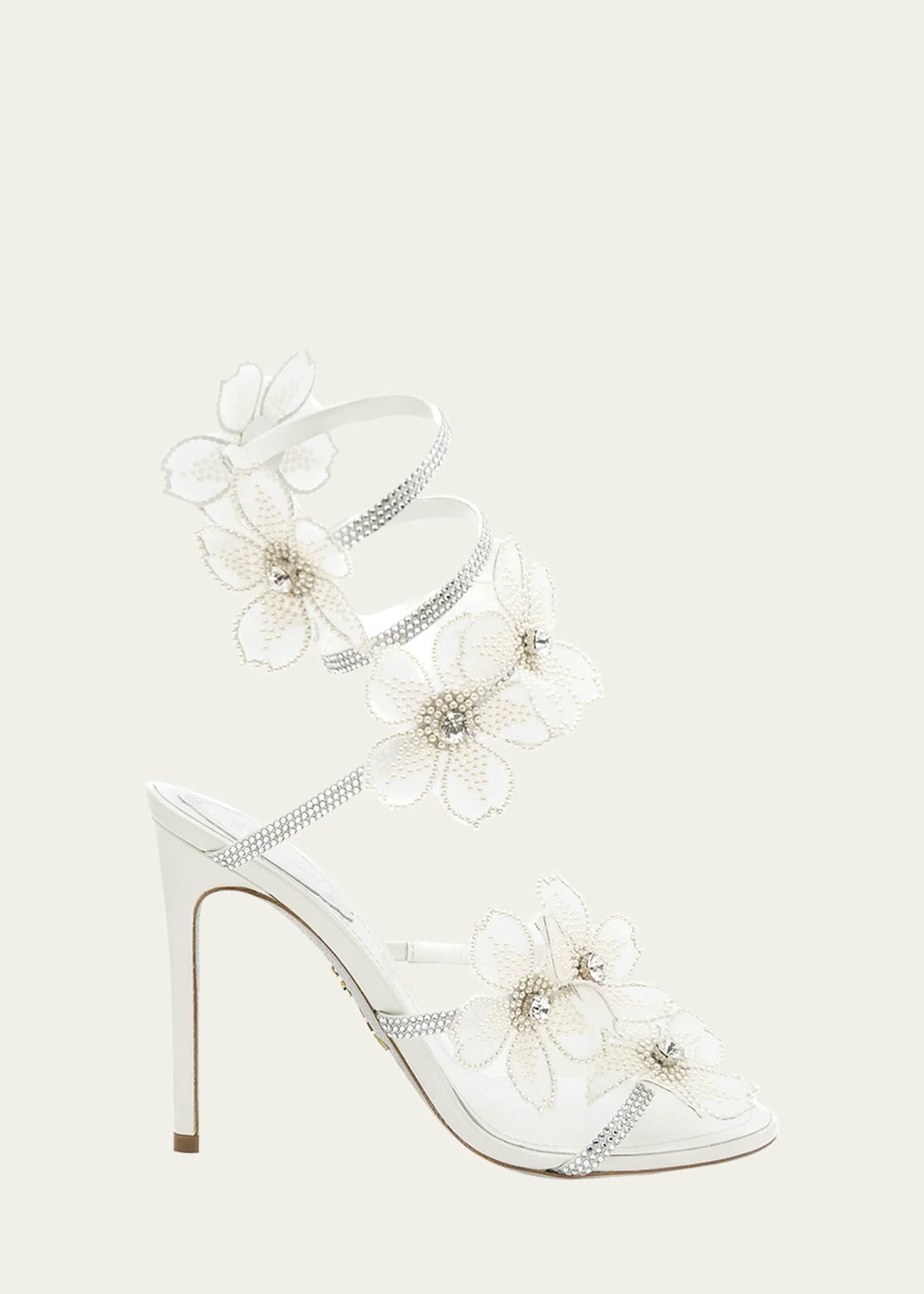 RENE CAOVILLA FLOWER SANDALS サンダル Rene Caovilla Floraine Crystal Flower Satin Snake Wrap