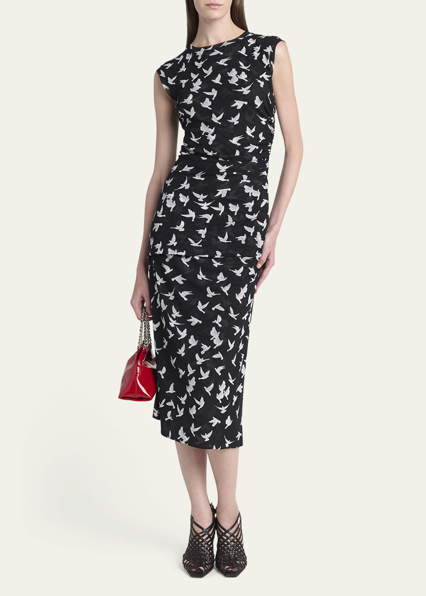 Stella McCartney Mesh Flying Bird Haze Ruched Midi Skirt Image 2 of 5