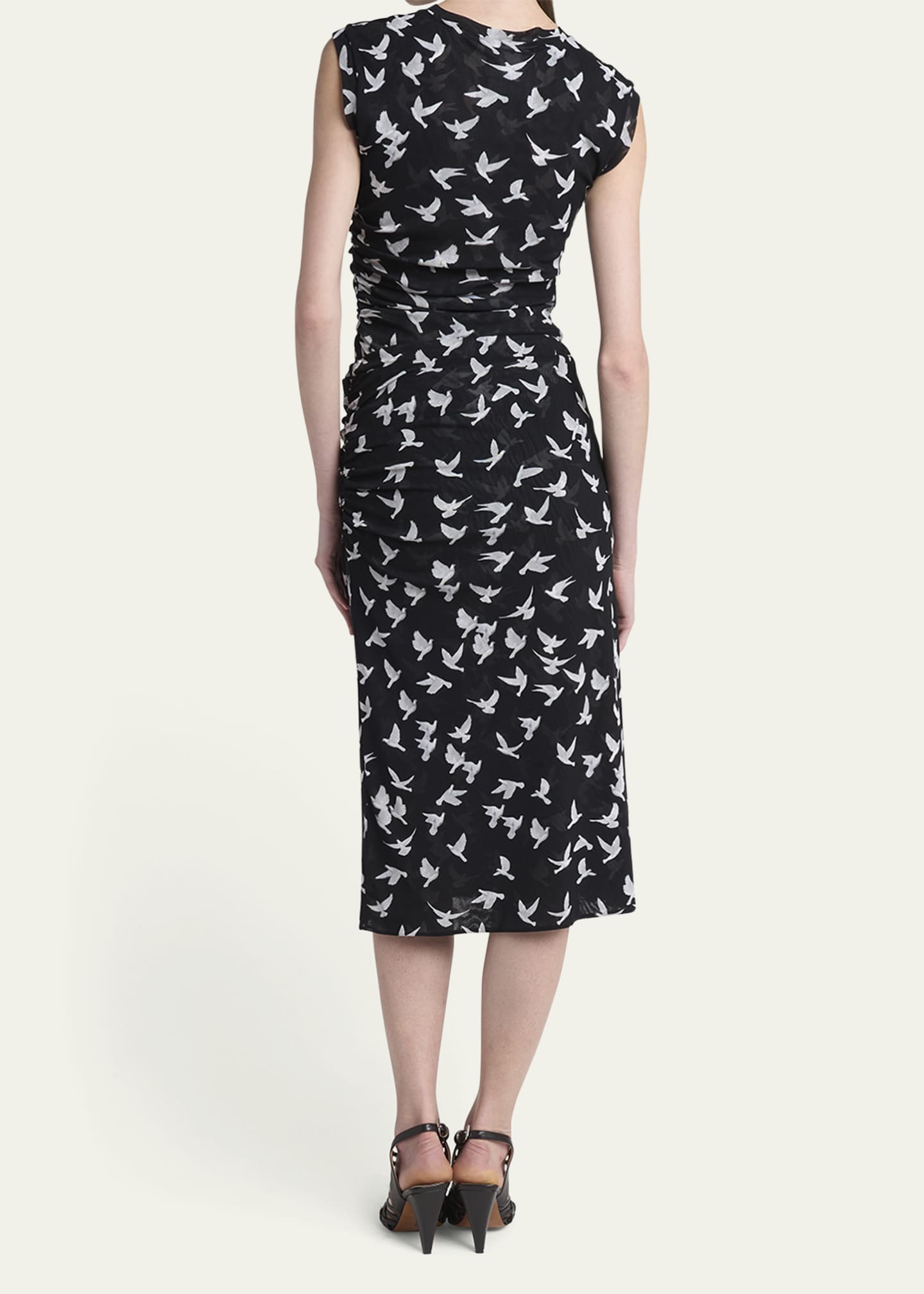 Stella McCartney Mesh Flying Bird Haze Ruched Midi Skirt Image 3 of 5