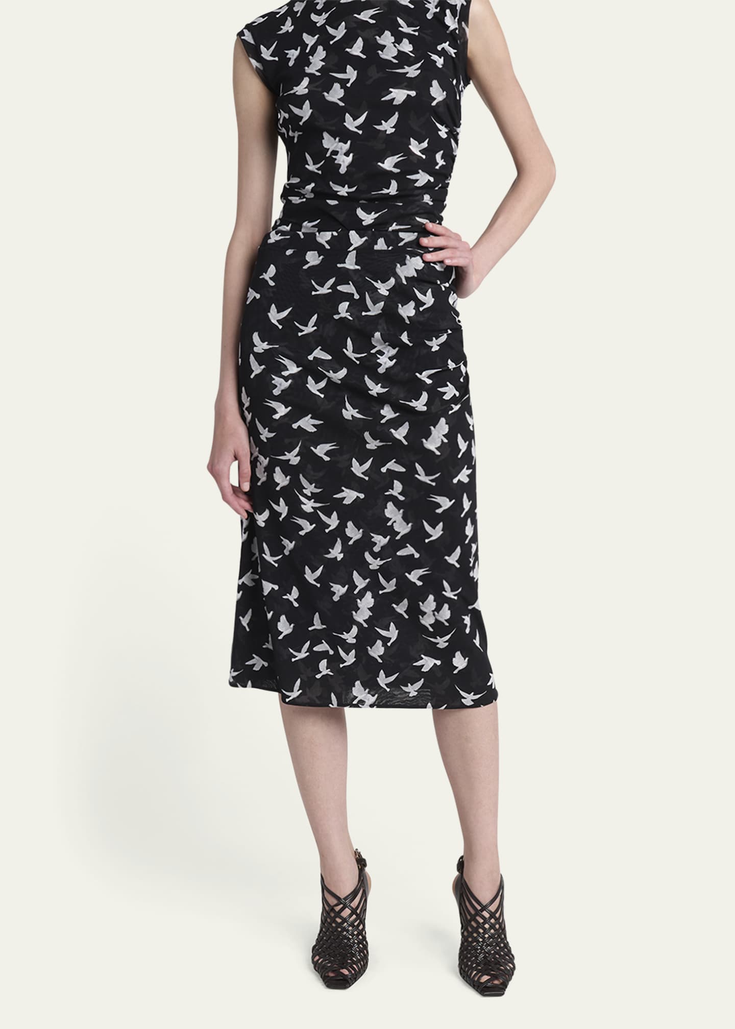 Stella McCartney Mesh Flying Bird Haze Ruched Midi Skirt Image 4 of 5