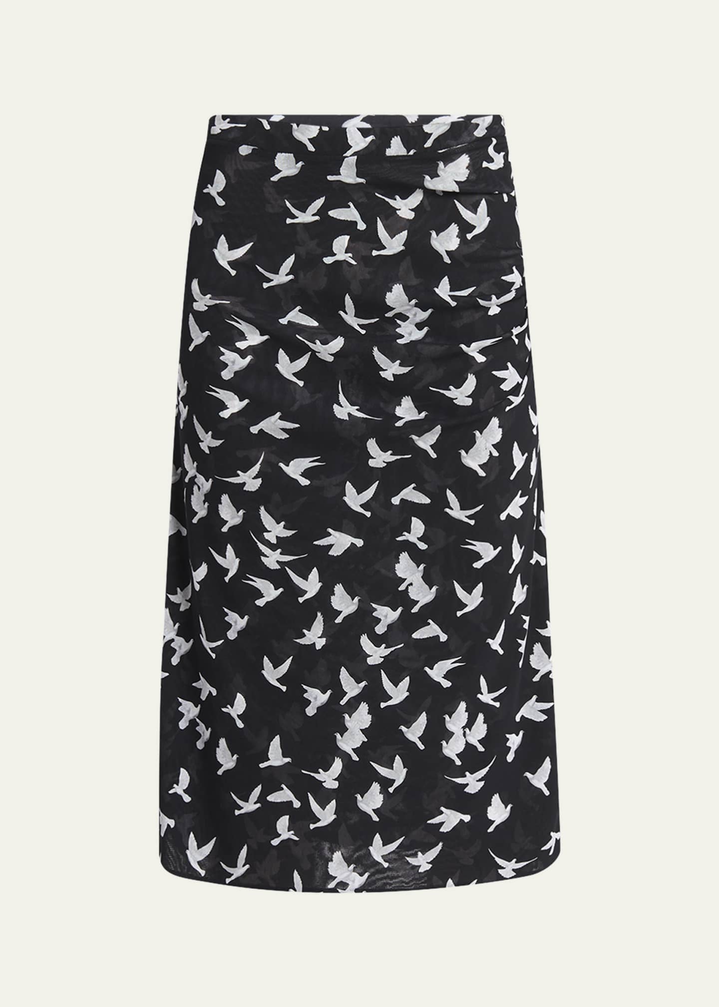 Stella McCartney Mesh Flying Bird Haze Ruched Midi Skirt Image 1 of 5
