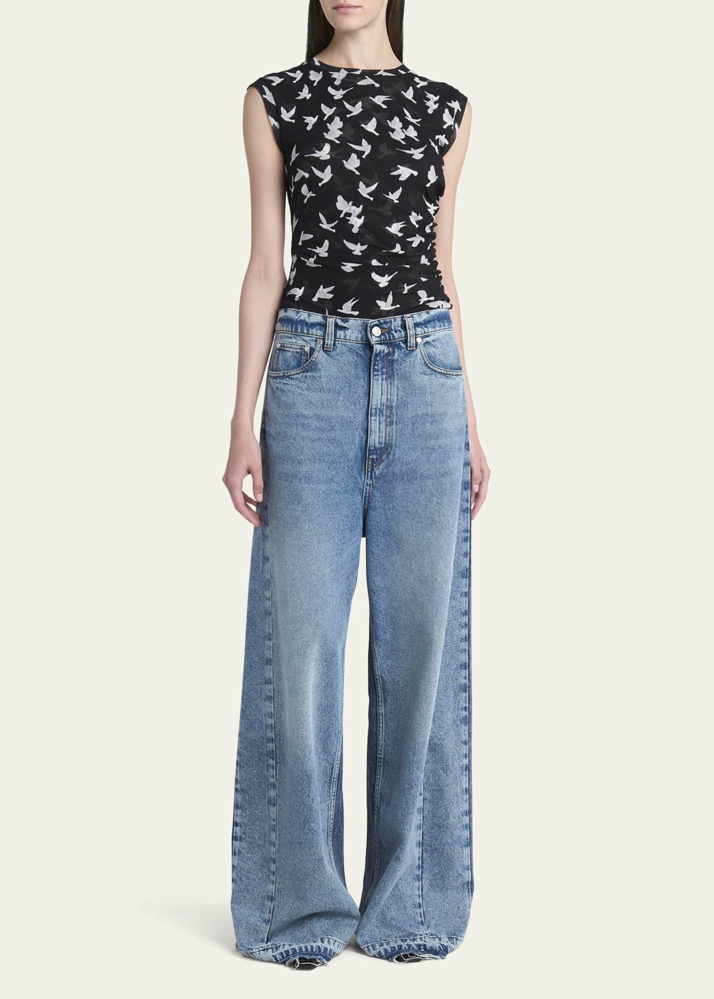 Stella McCartney Two Tonal Paneled Wide Leg Jeans Image 2 of 5