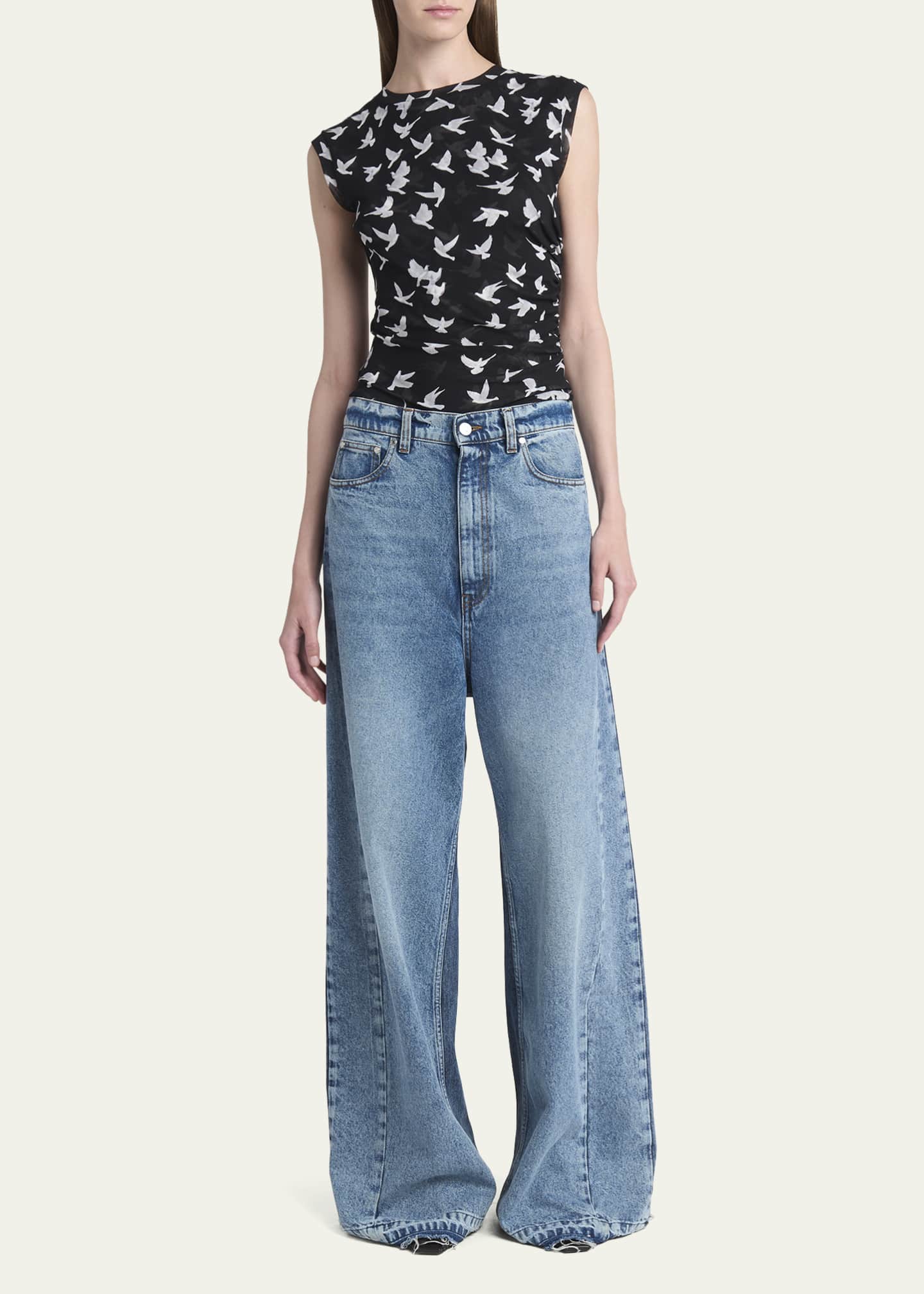 Stella McCartney Mesh Flying Bird Haze Ruched Top - Bergdorf