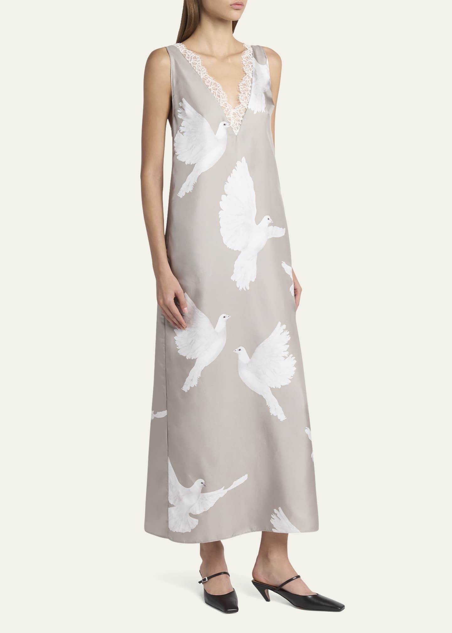 Stella McCartney Dove Print Lace Trim Silk Slip Dress Image 4 of 5