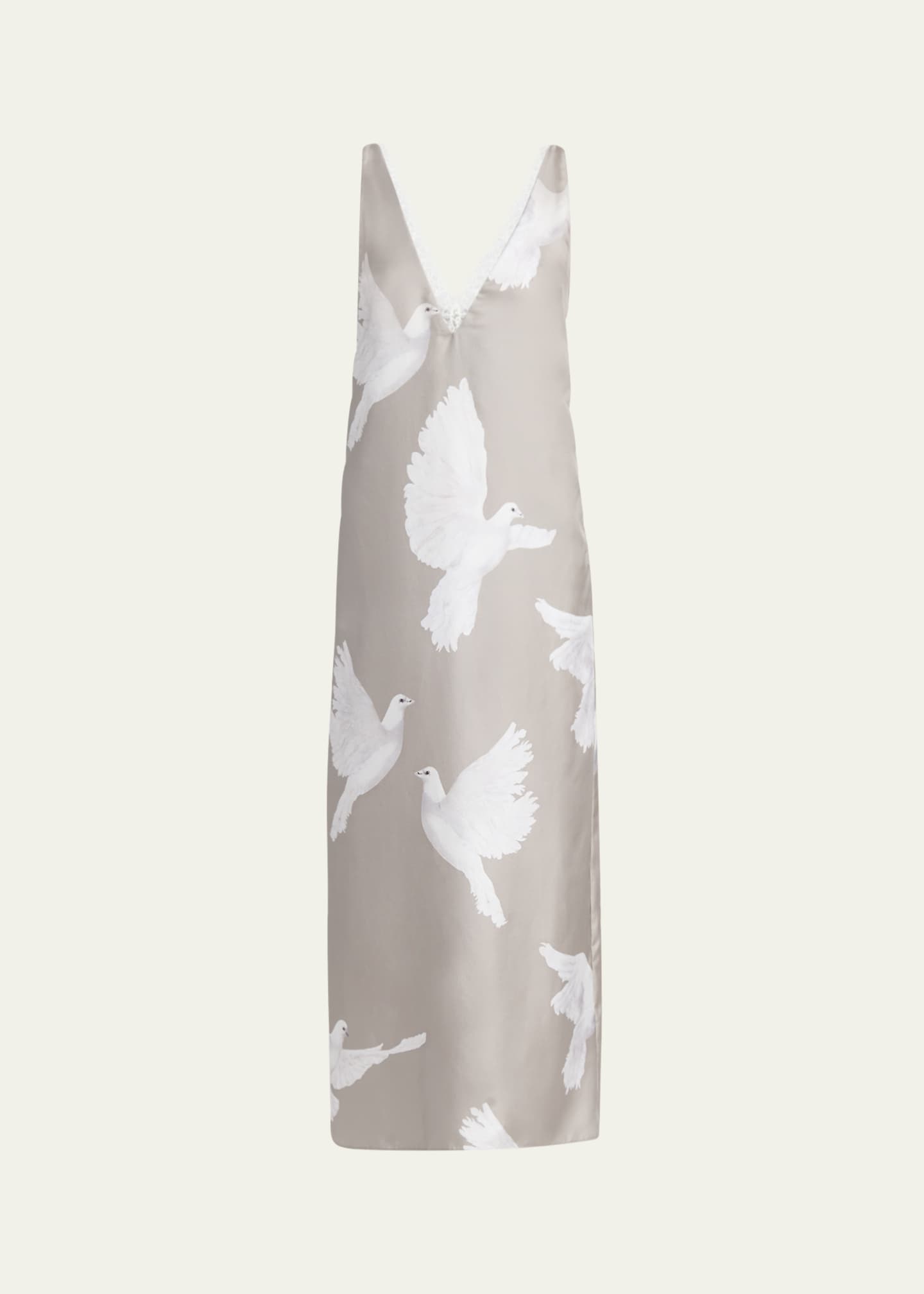 Stella McCartney Dove Print Lace Trim Silk Slip Dress Image 1 of 5