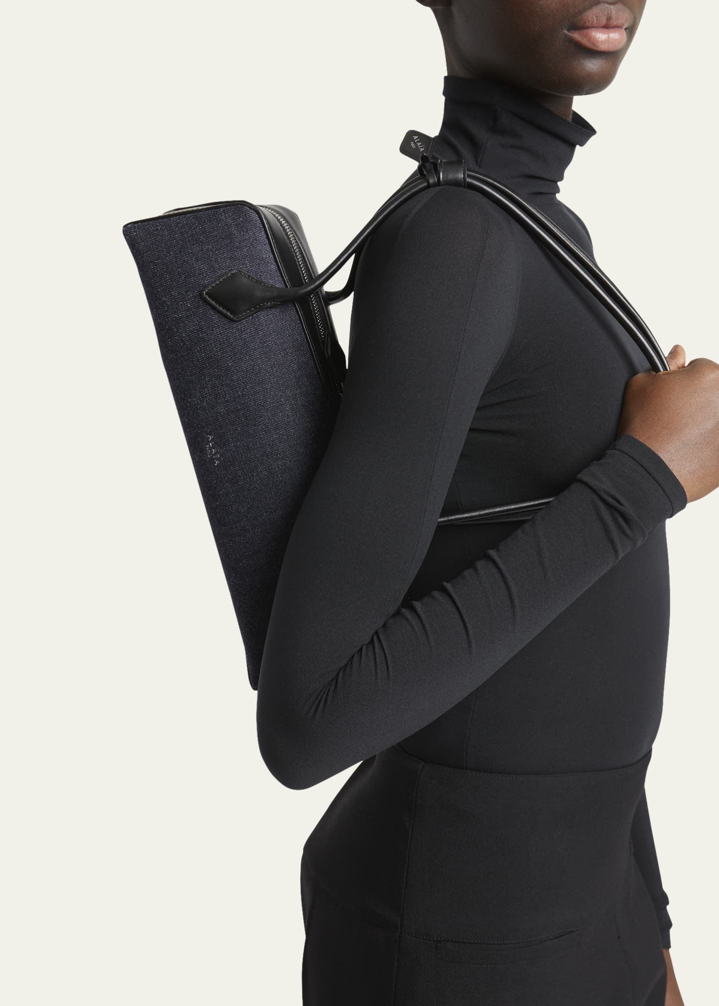 ALAIA Le Teckel Medium Shoulder Bag in Denim Image 2 of 6