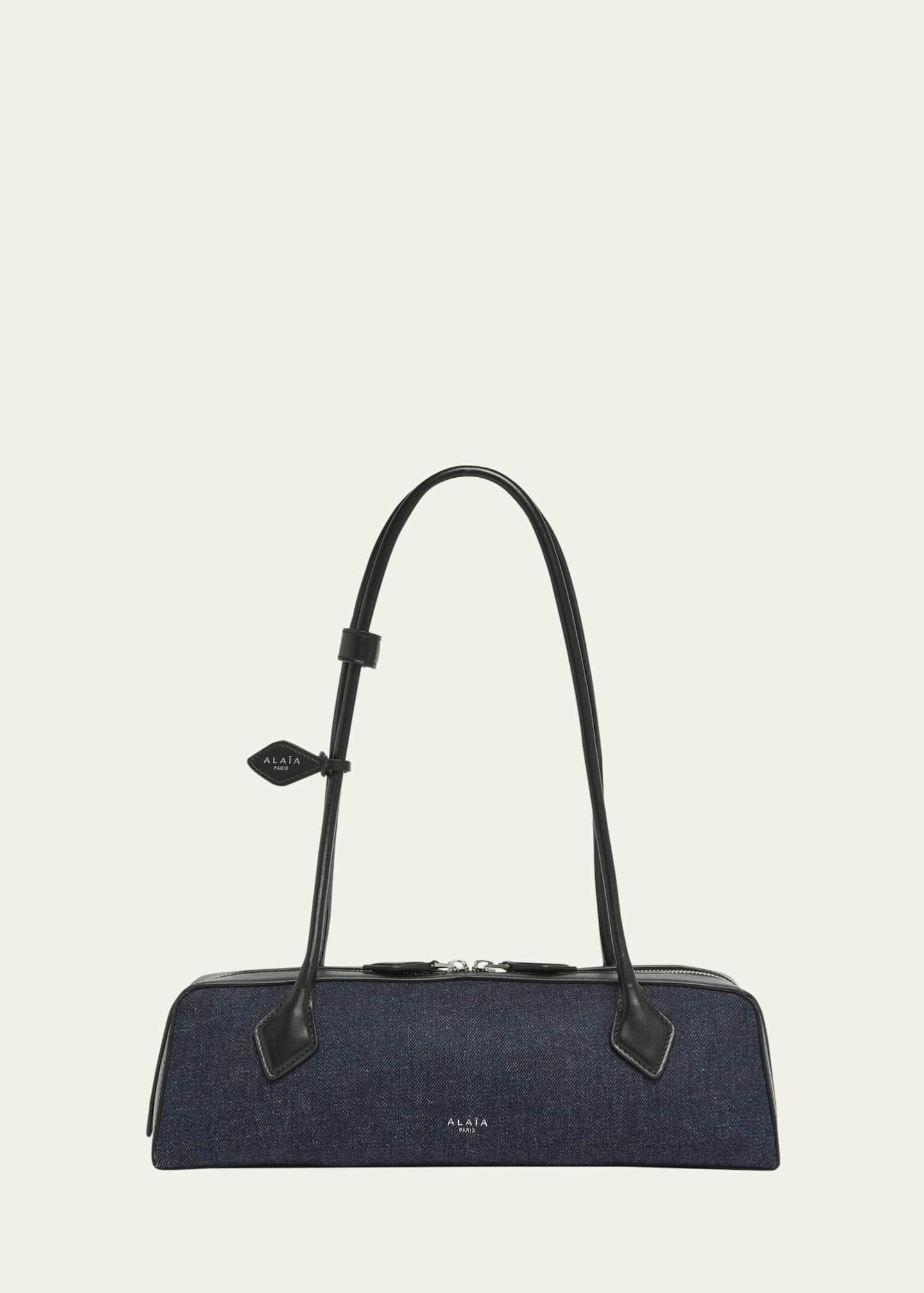 ALAIA Le Teckel Medium Shoulder Bag in Denim Image 1 of 6