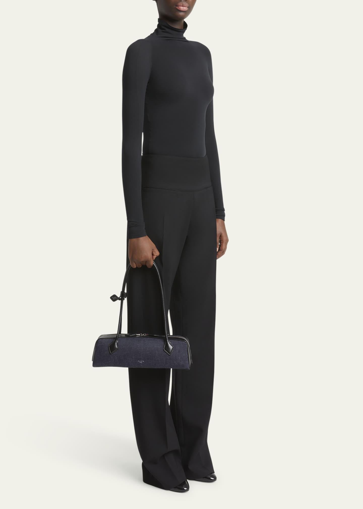 ALAIA Le Teckel Medium Shoulder Bag in Denim Image 5 of 6