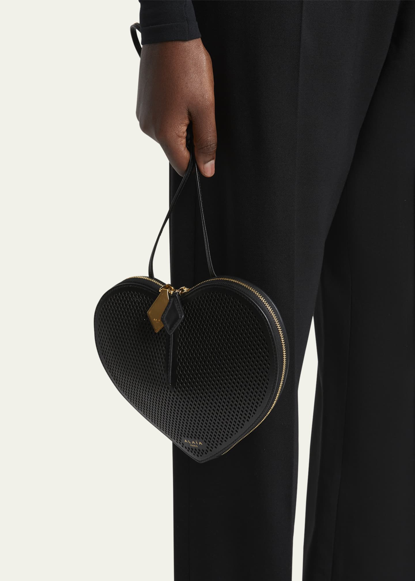 ALAIA Le Coeur Crossbody Bag in Fishnet Leather Image 2 of 6