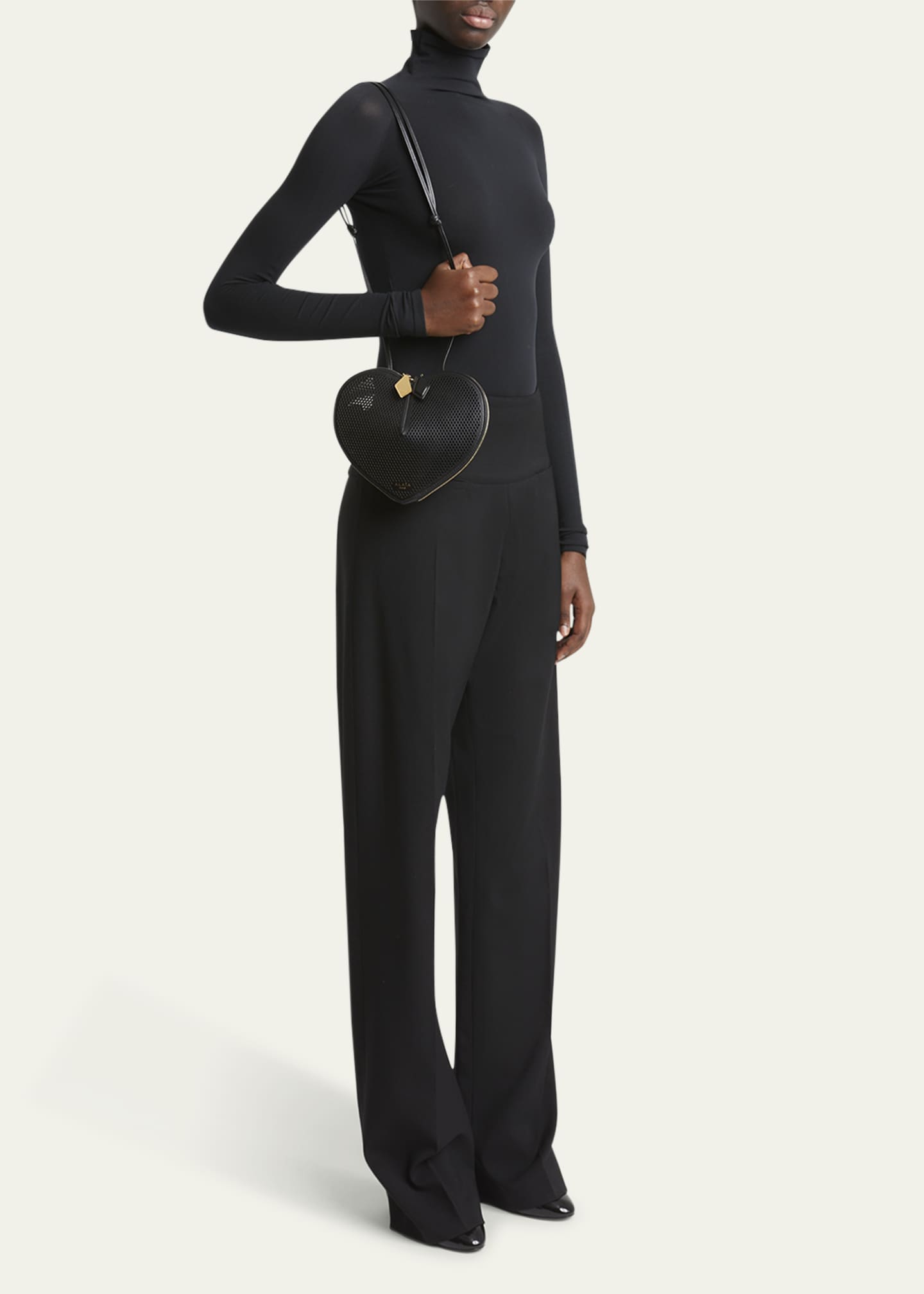ALAIA Le Coeur Crossbody Bag in Fishnet Leather Image 5 of 6