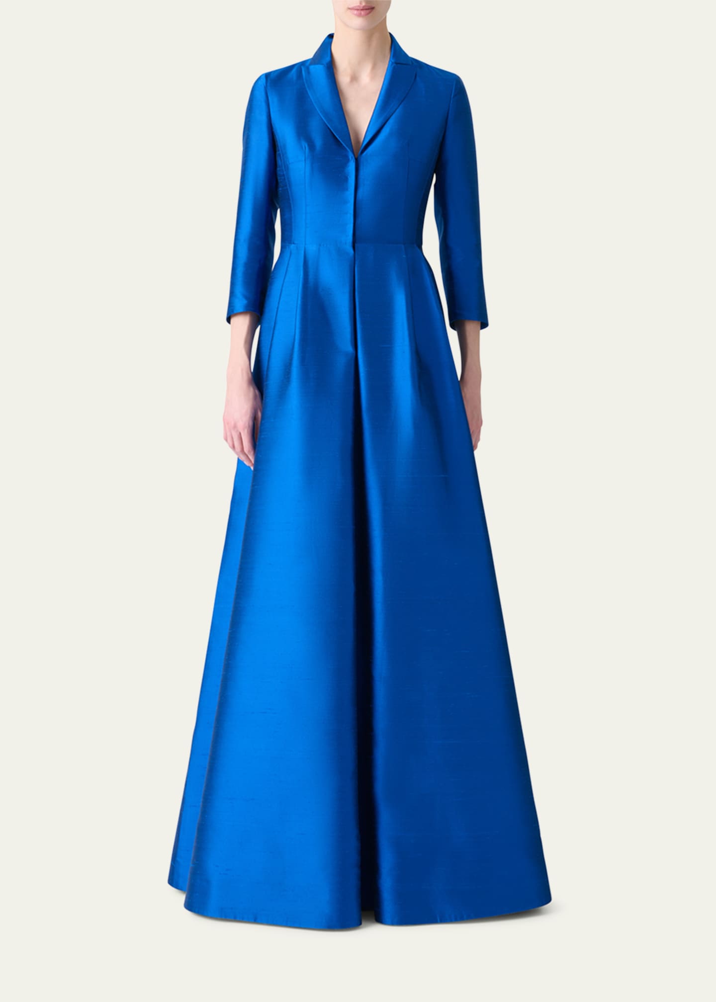 Akris Three-Quarter Sleeve Flared Long Silk Coat Dress Image 2 of 5