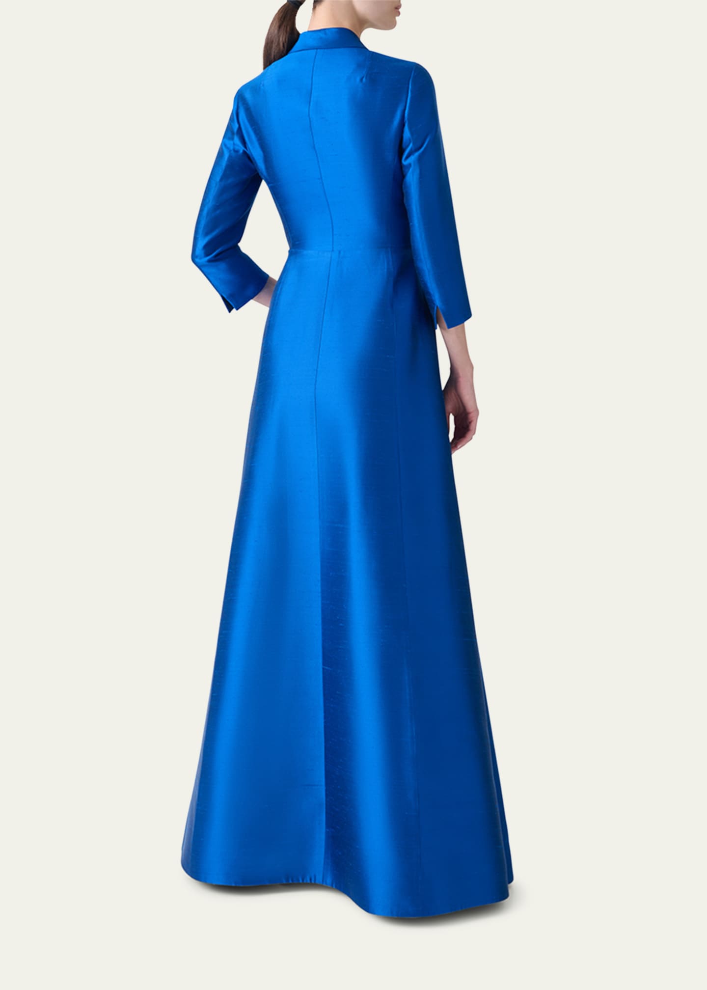 Akris Three-Quarter Sleeve Flared Long Silk Coat Dress Image 3 of 5