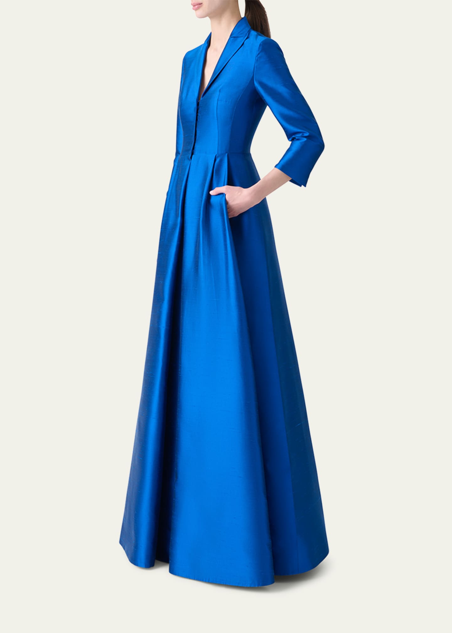 Akris Three-Quarter Sleeve Flared Long Silk Coat Dress Image 4 of 5