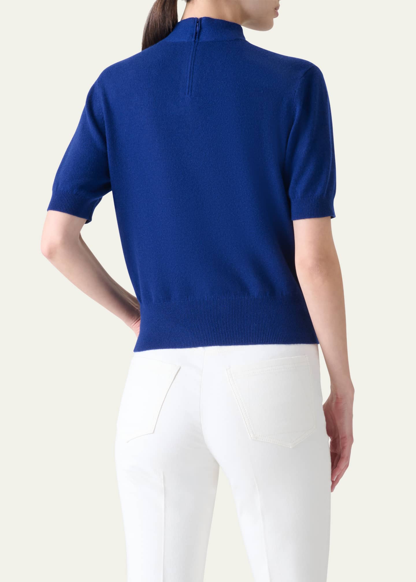 Akris Neck-Tie Cashmere Short-Sleeve Sweater Image 3 of 5