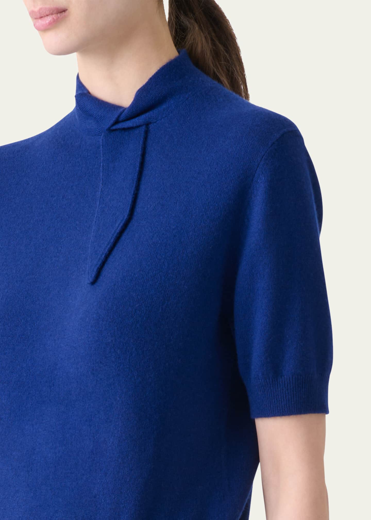 Akris Neck-Tie Cashmere Short-Sleeve Sweater Image 5 of 5