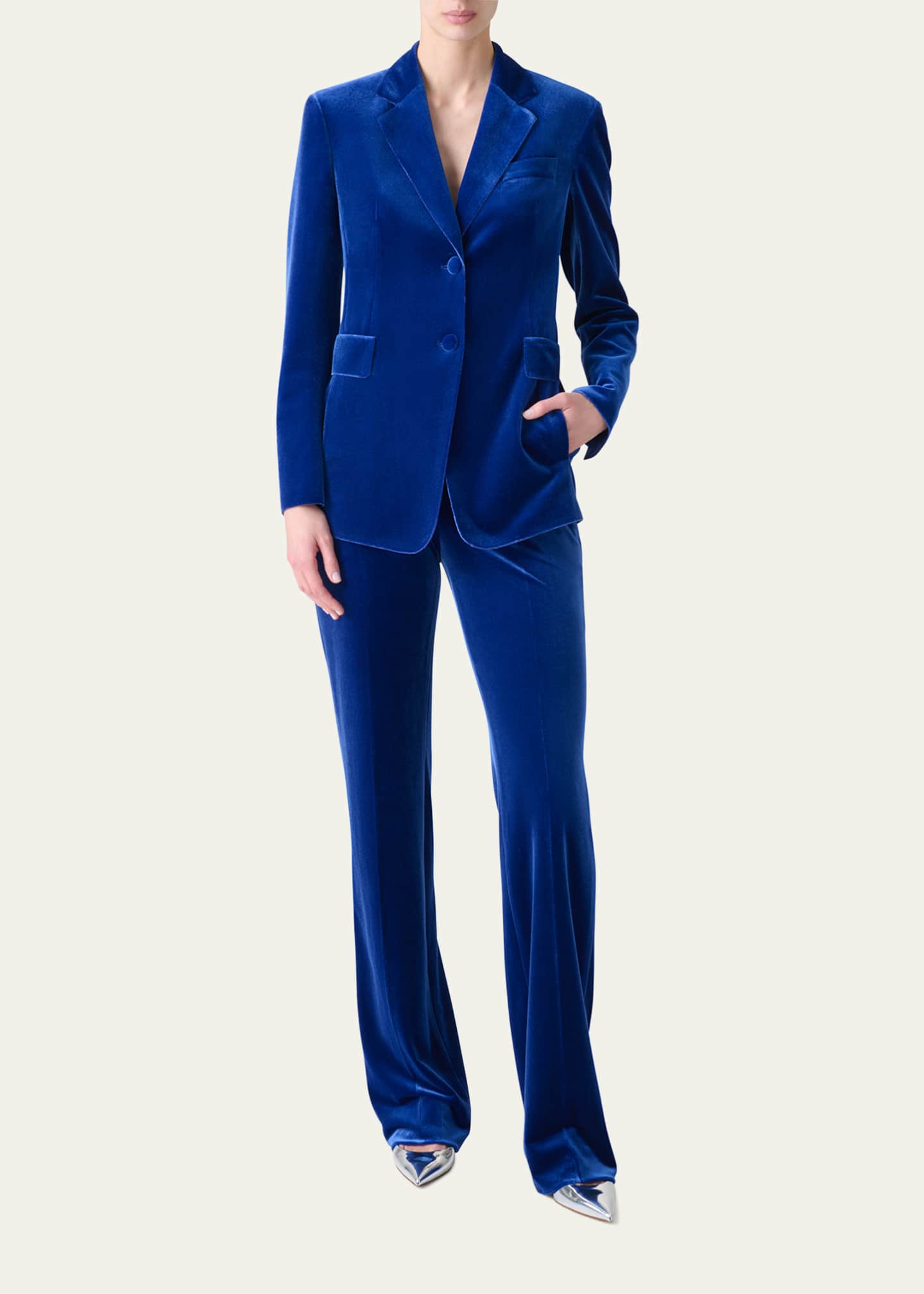 Akris Carl Stretch Velvet Straight Leg Pants Image 2 of 5