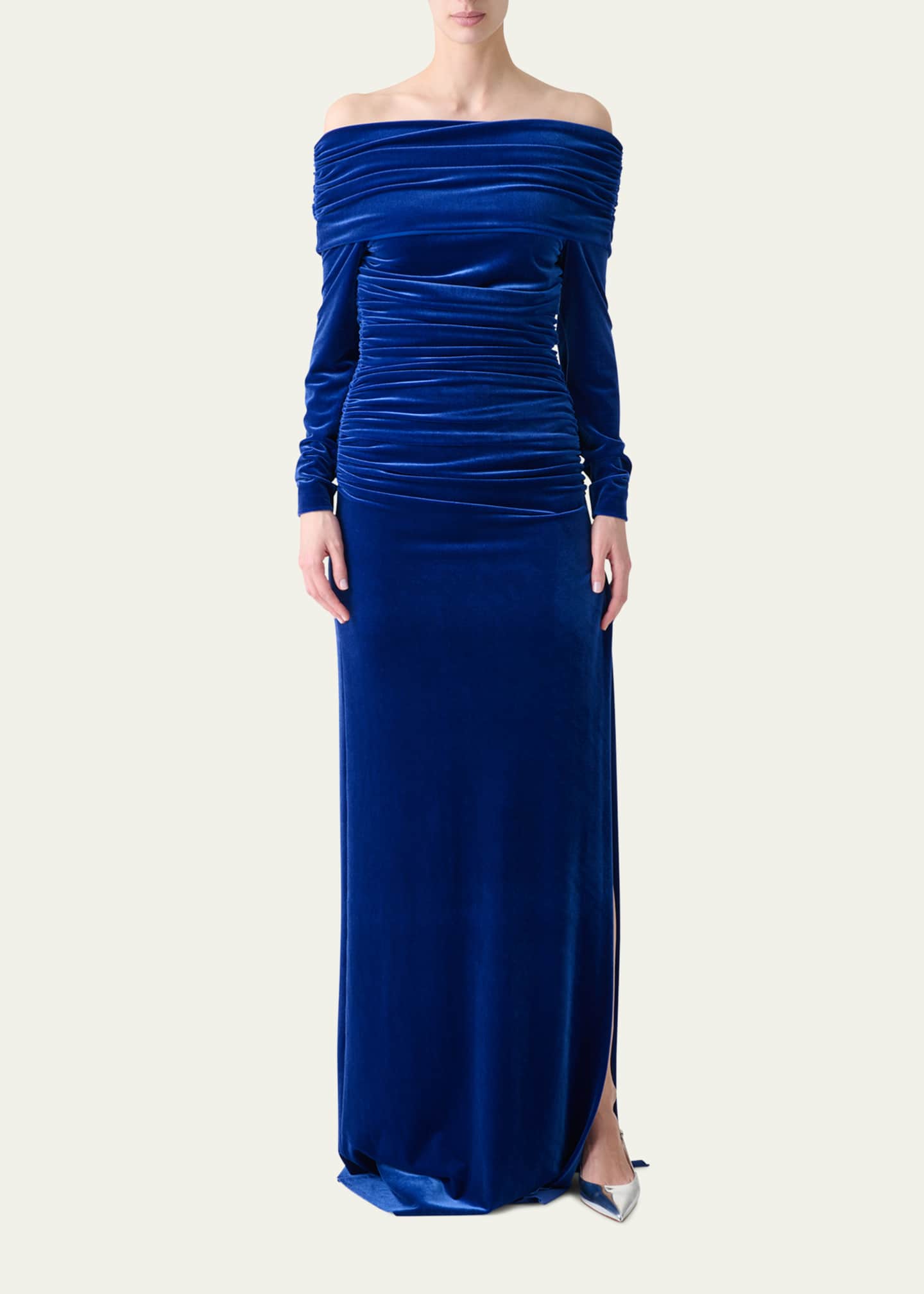 Akris Velvet Off-the-Shoulder Draped Gown Image 2 of 5