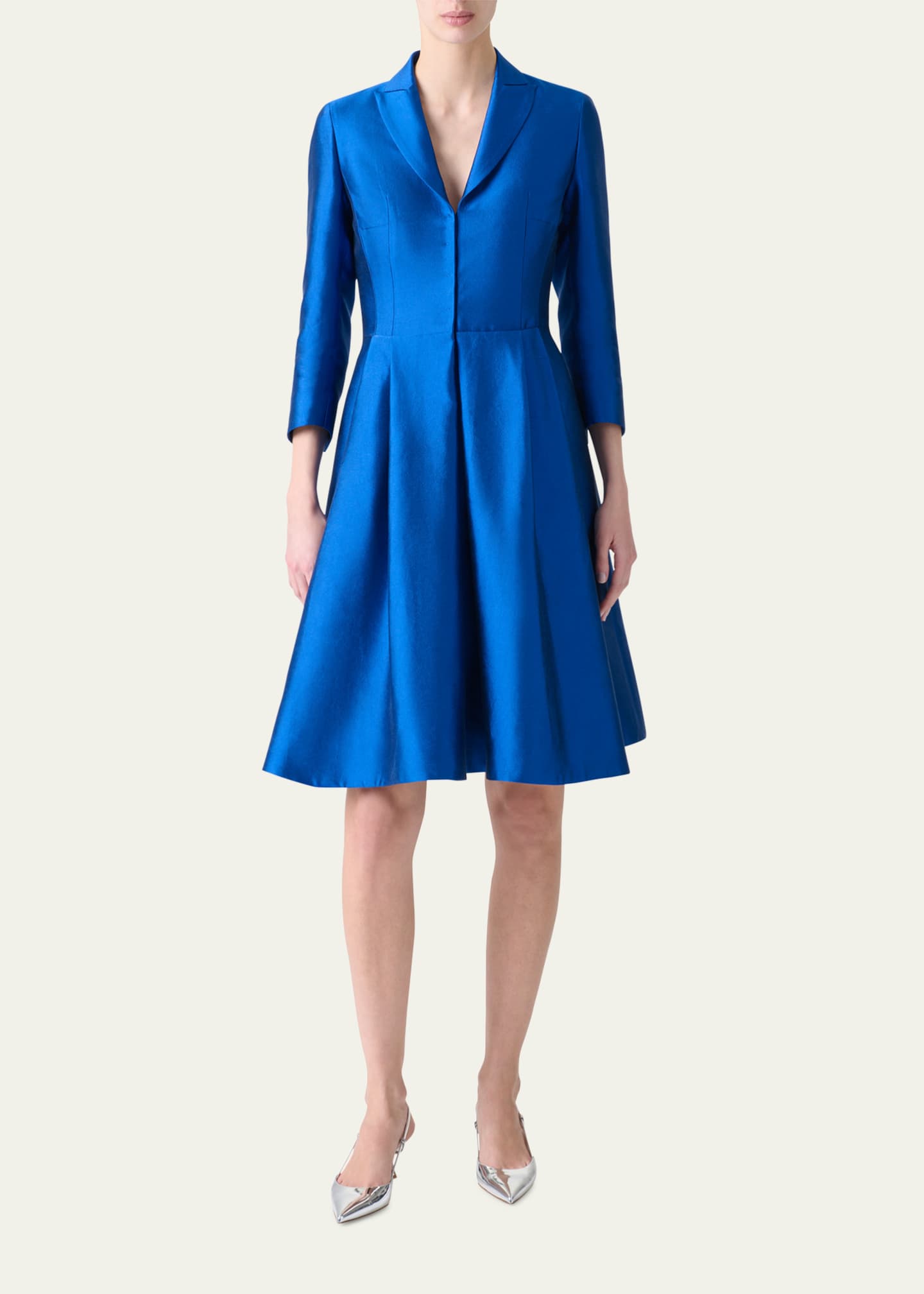 Akris Three-Quarter Sleeve Flared Short Silk Coat Dress Image 2 of 5