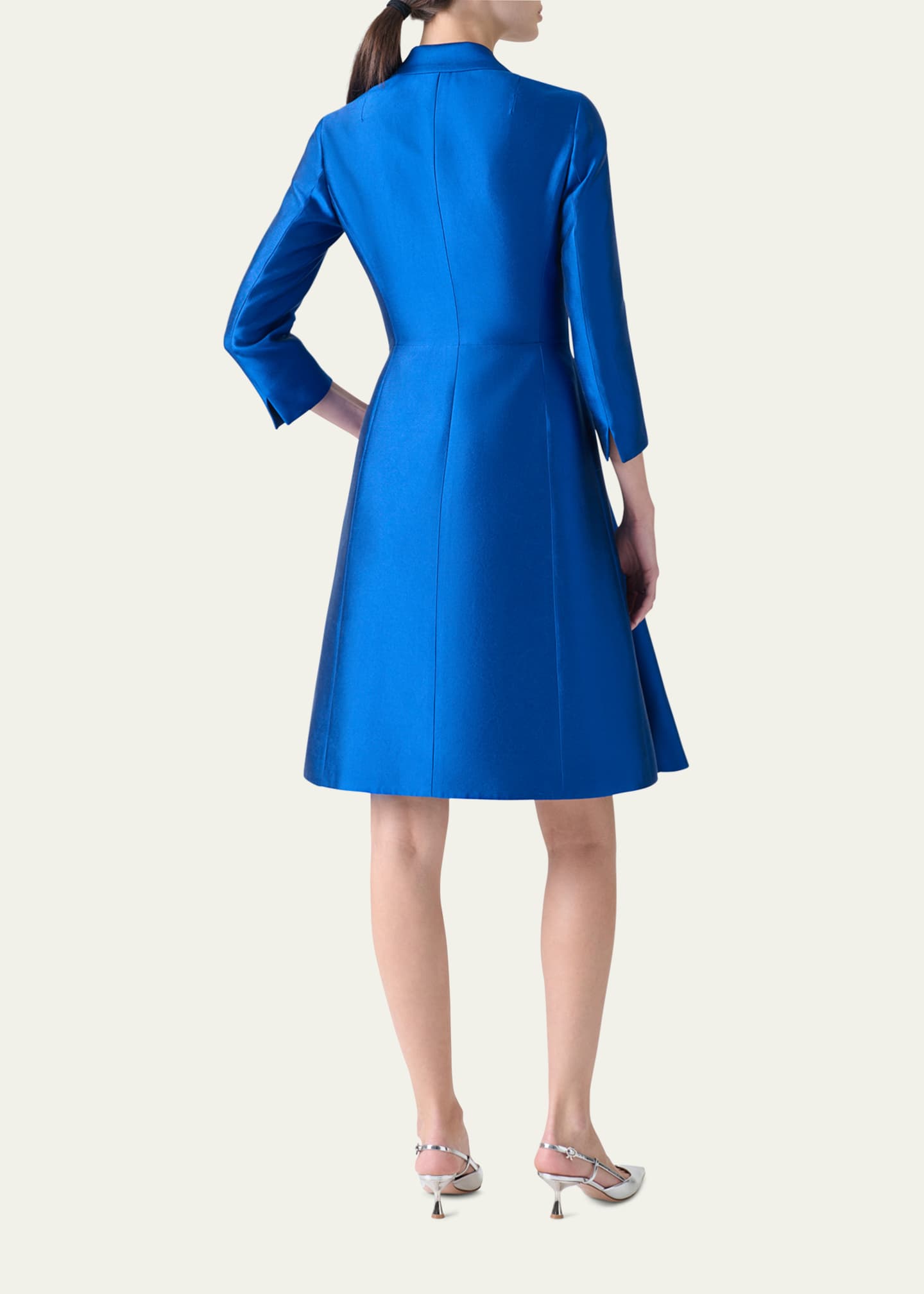 Akris Three-Quarter Sleeve Flared Short Silk Coat Dress Image 3 of 5