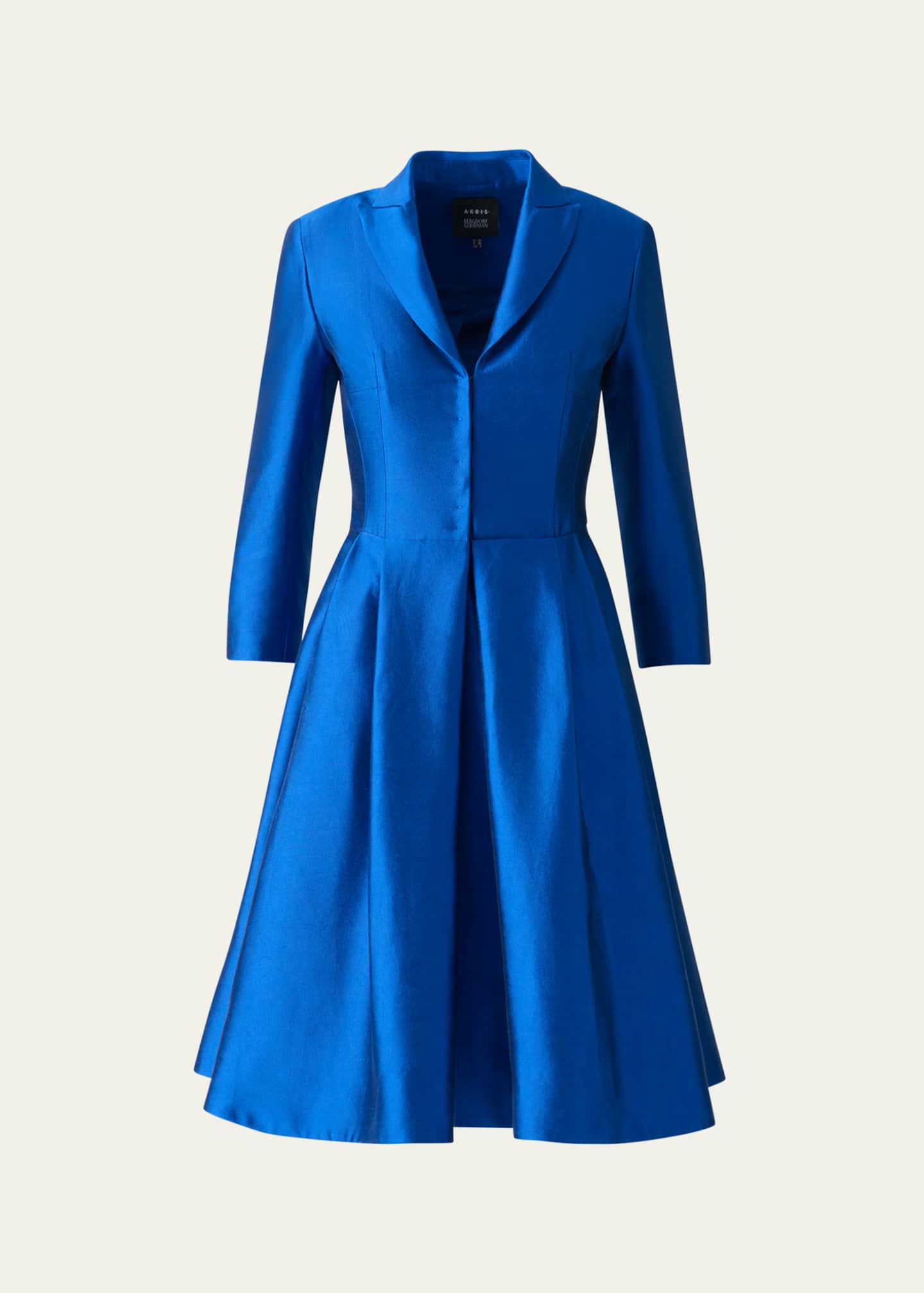 Akris Three-Quarter Sleeve Flared Short Silk Coat Dress Image 1 of 5